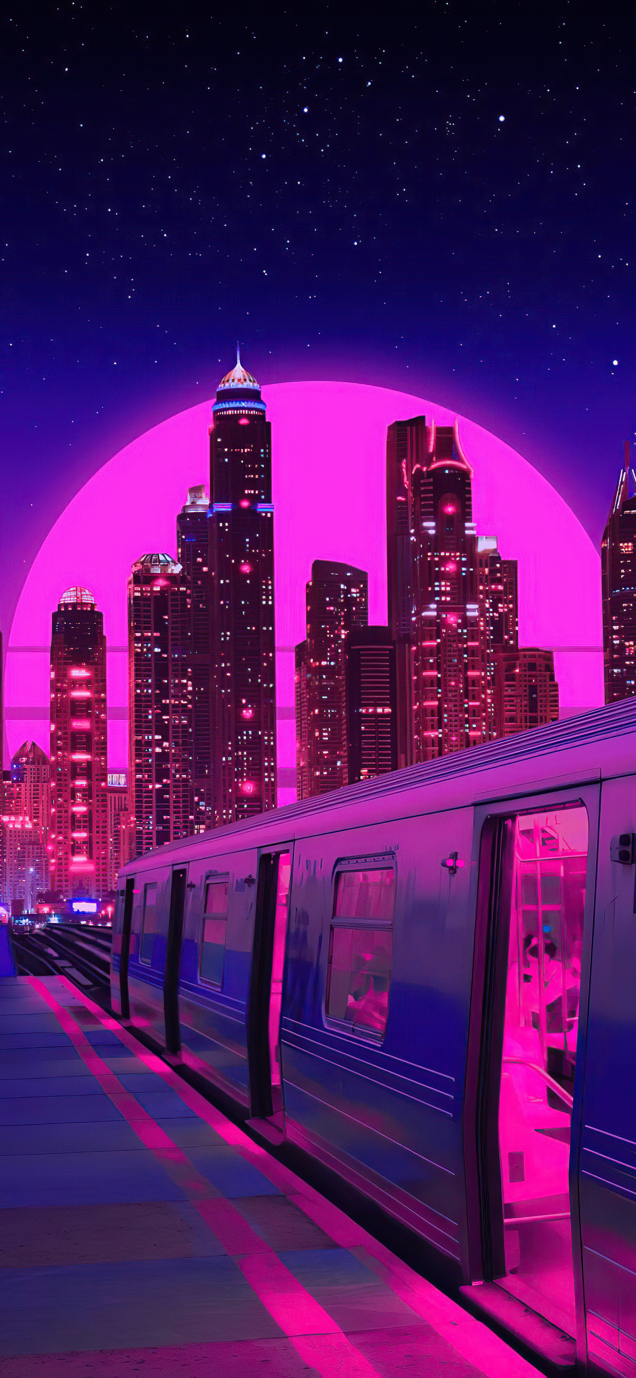 Night Train Illustration 5K Wallpapers