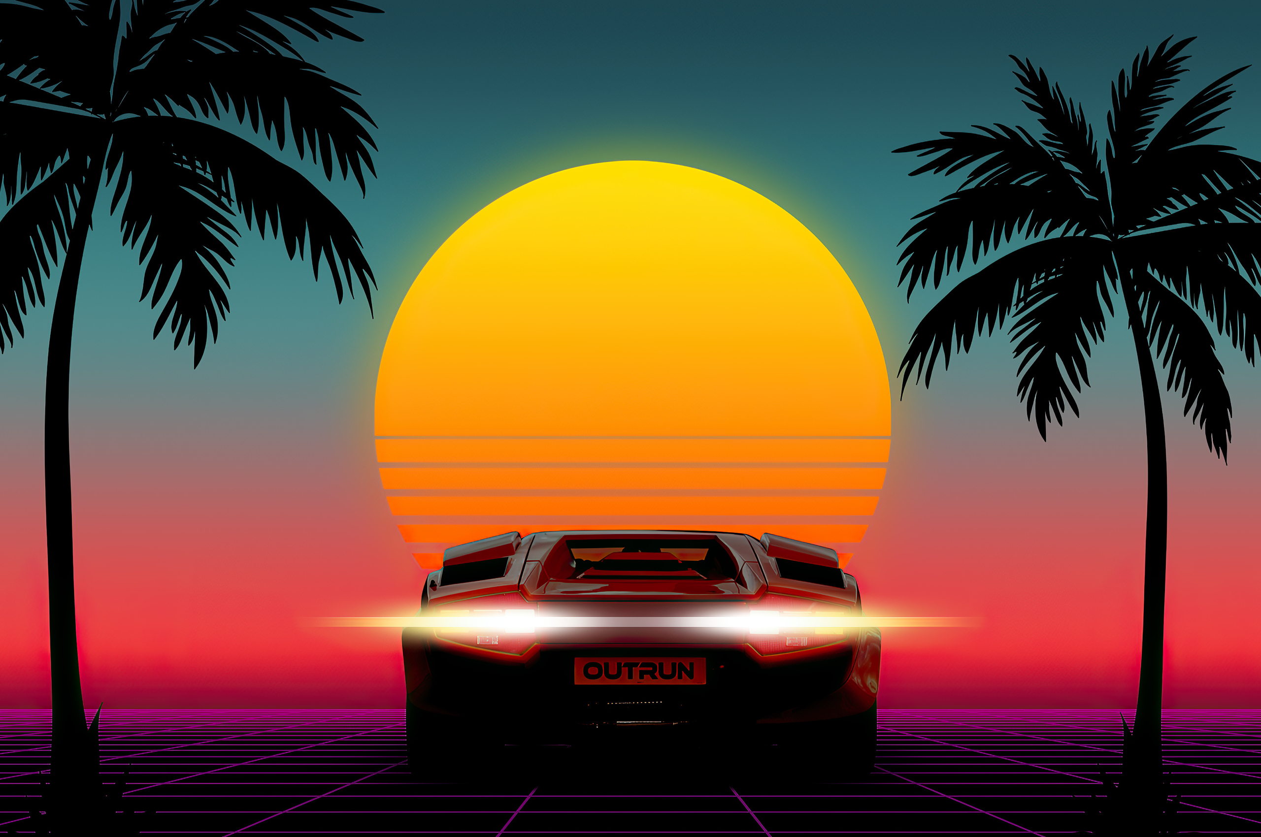 Outrun Pixel Sunset Wallpapers