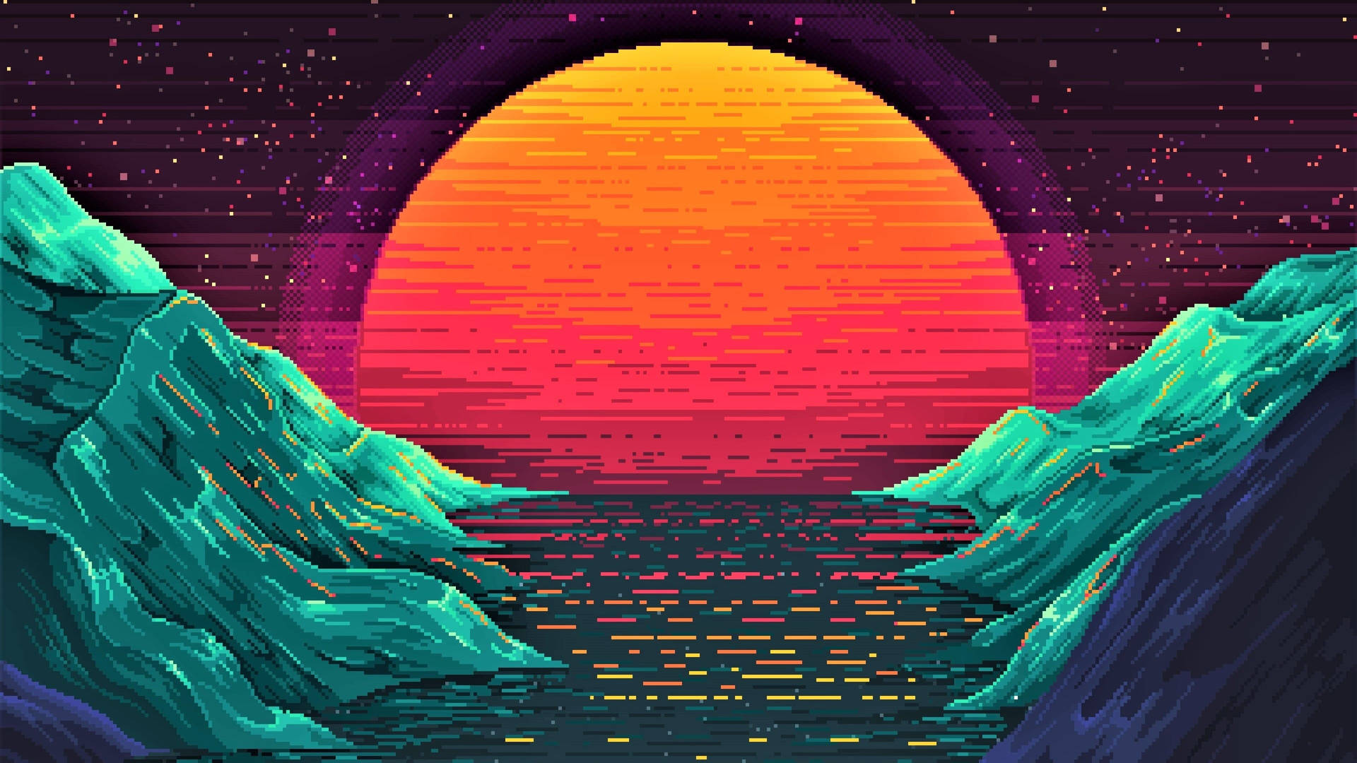 Outrun Pixel Sunset Wallpapers