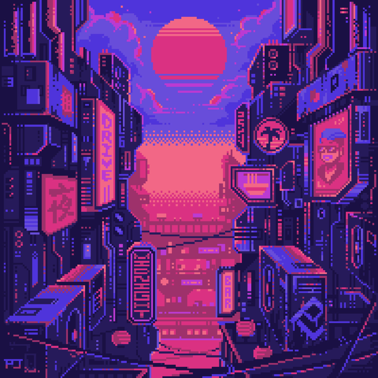 Outrun Pixel Sunset Wallpapers