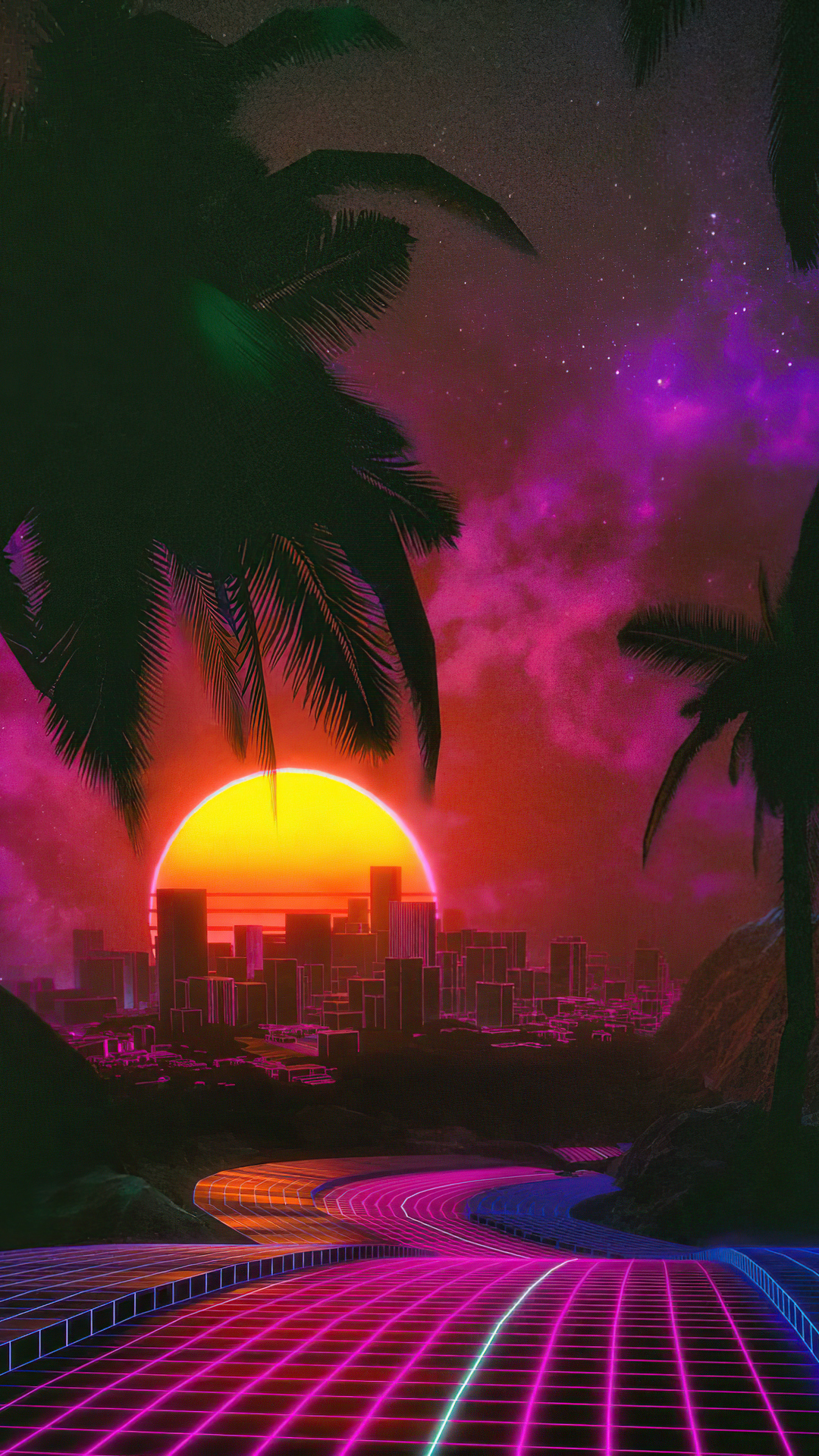 Outrun Pixel Sunset Wallpapers