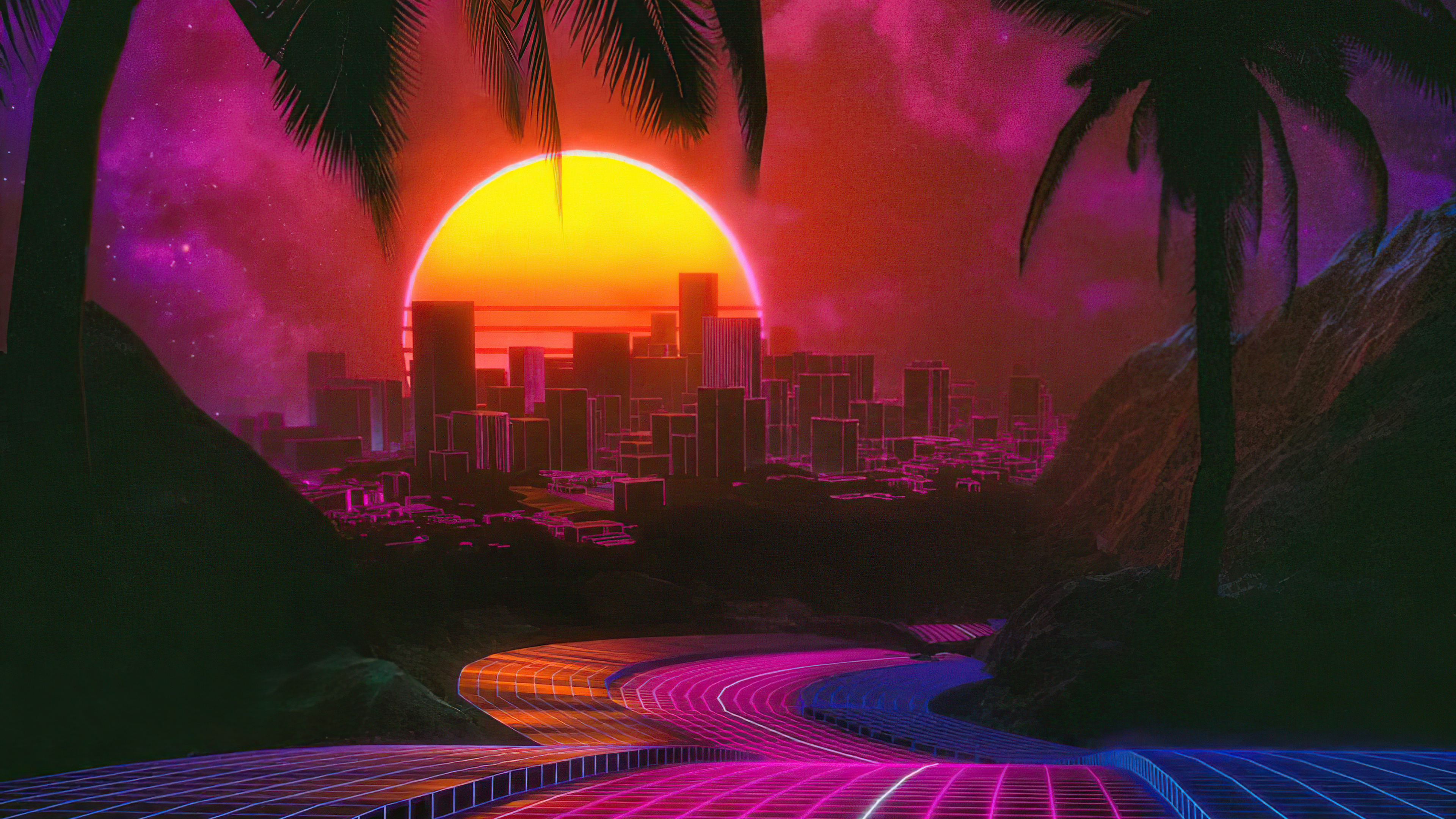 Outrun Sunset 4K Wallpapers