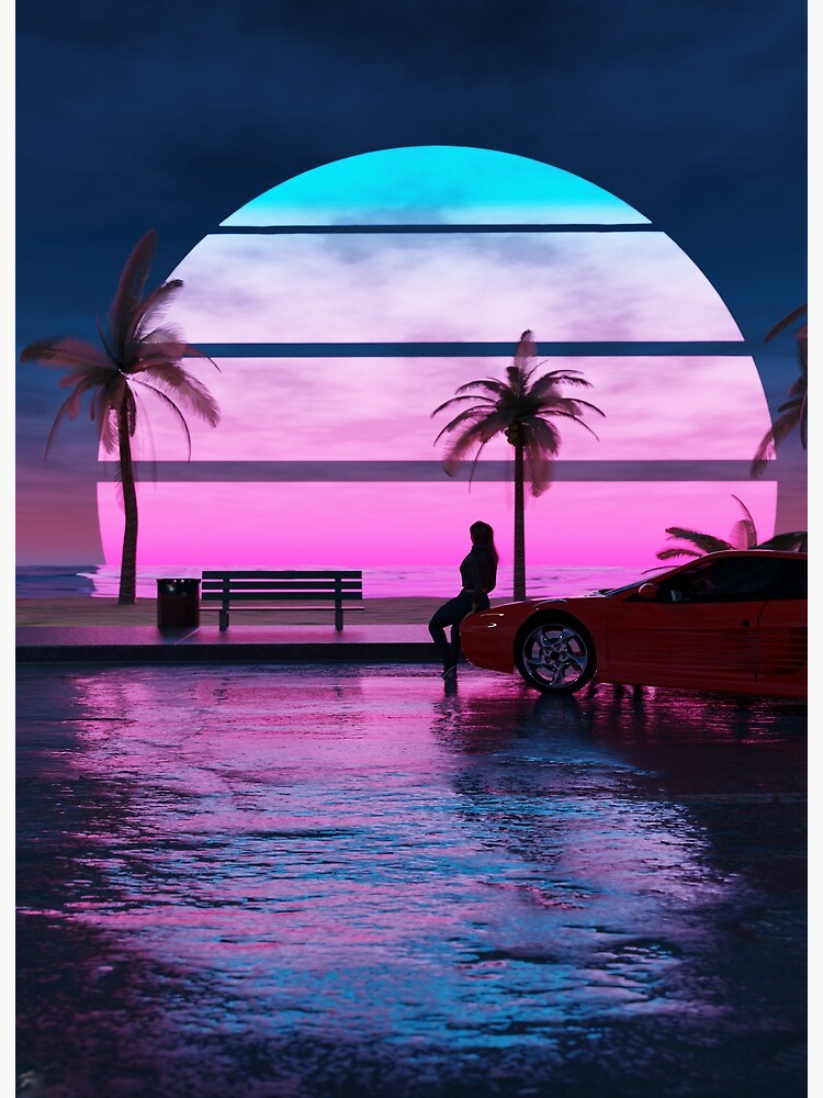 Outrun Sunset At The Ocean Wallpapers