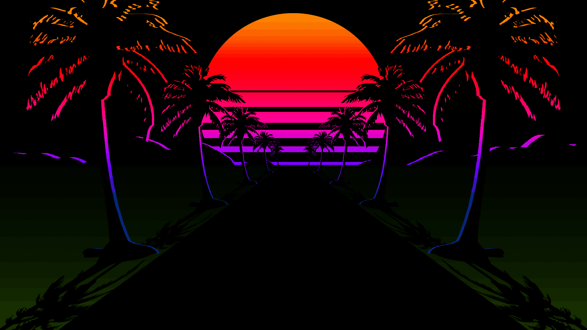 Outrun Sunset At The Ocean Wallpapers