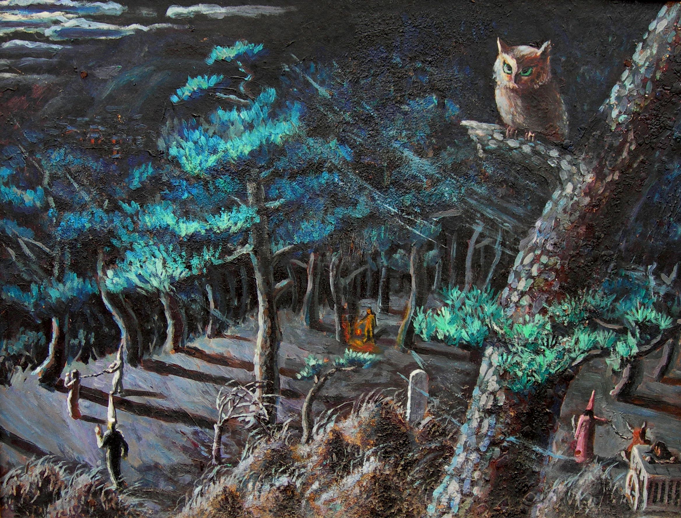 Owl Forest At Night Art Wallpapers