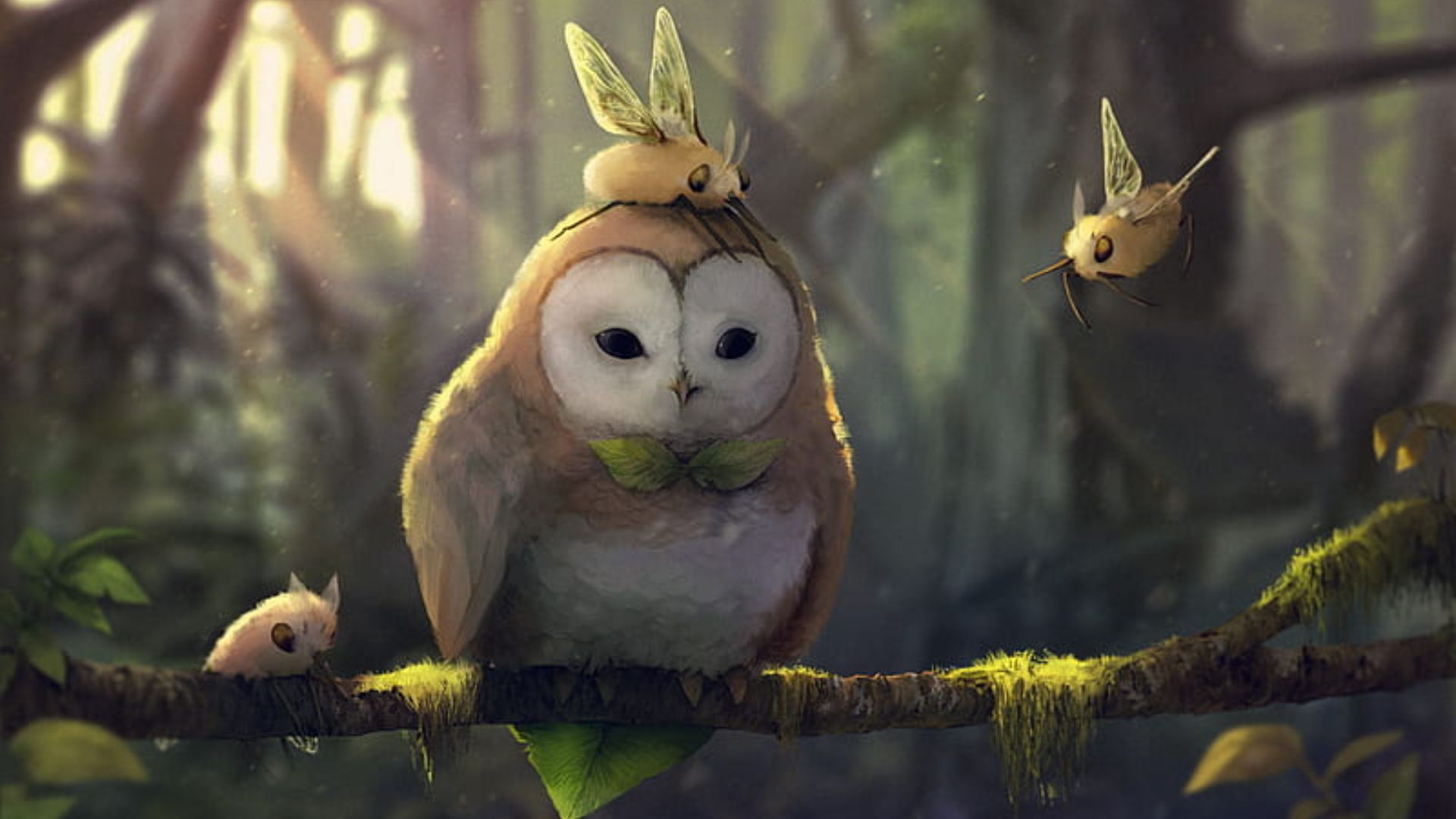 Owl Forest At Night Art Wallpapers