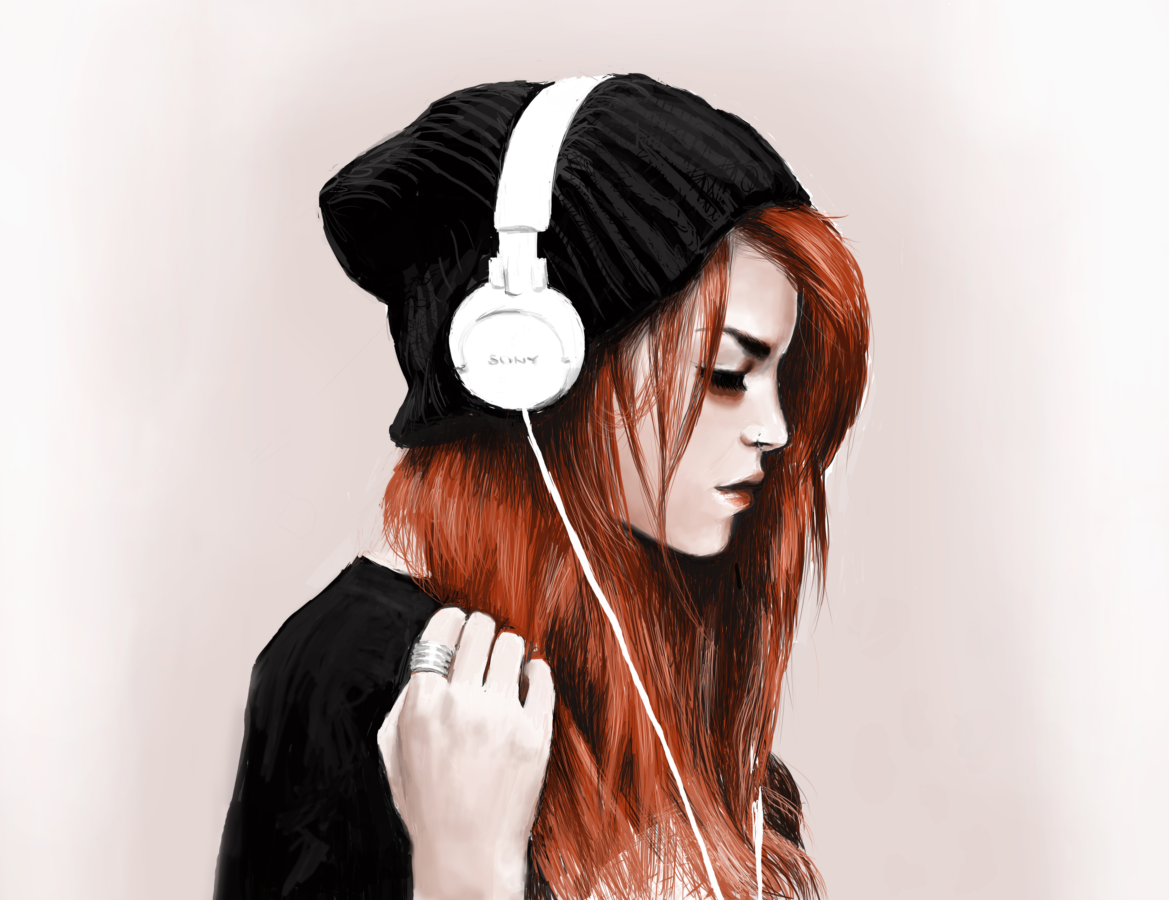 Painting Art Girl Headphones Wallpapers