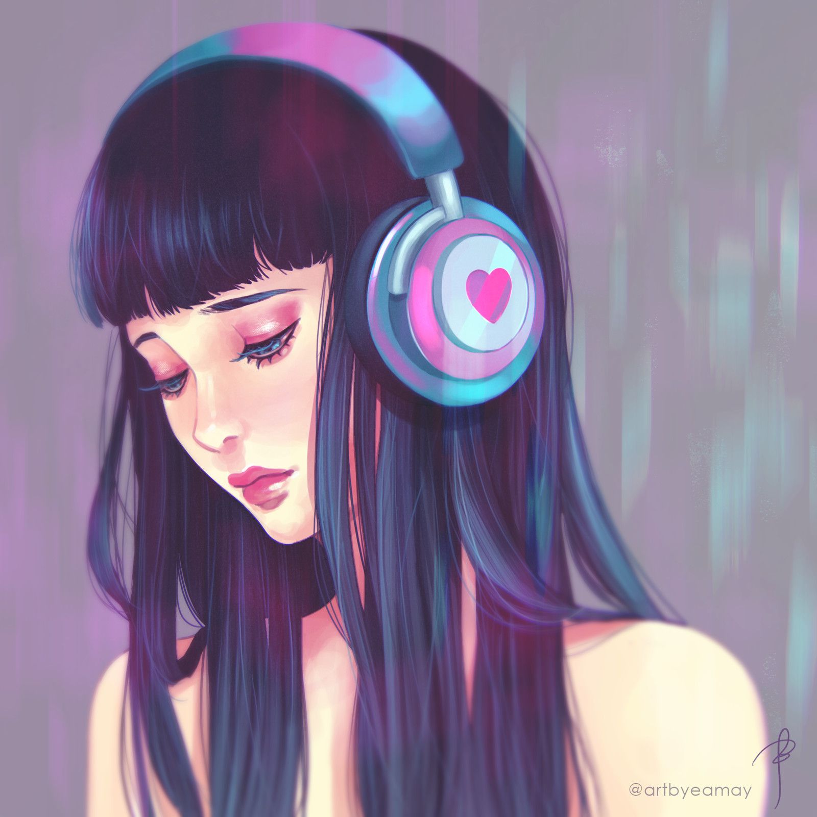 Painting Art Girl Headphones Wallpapers