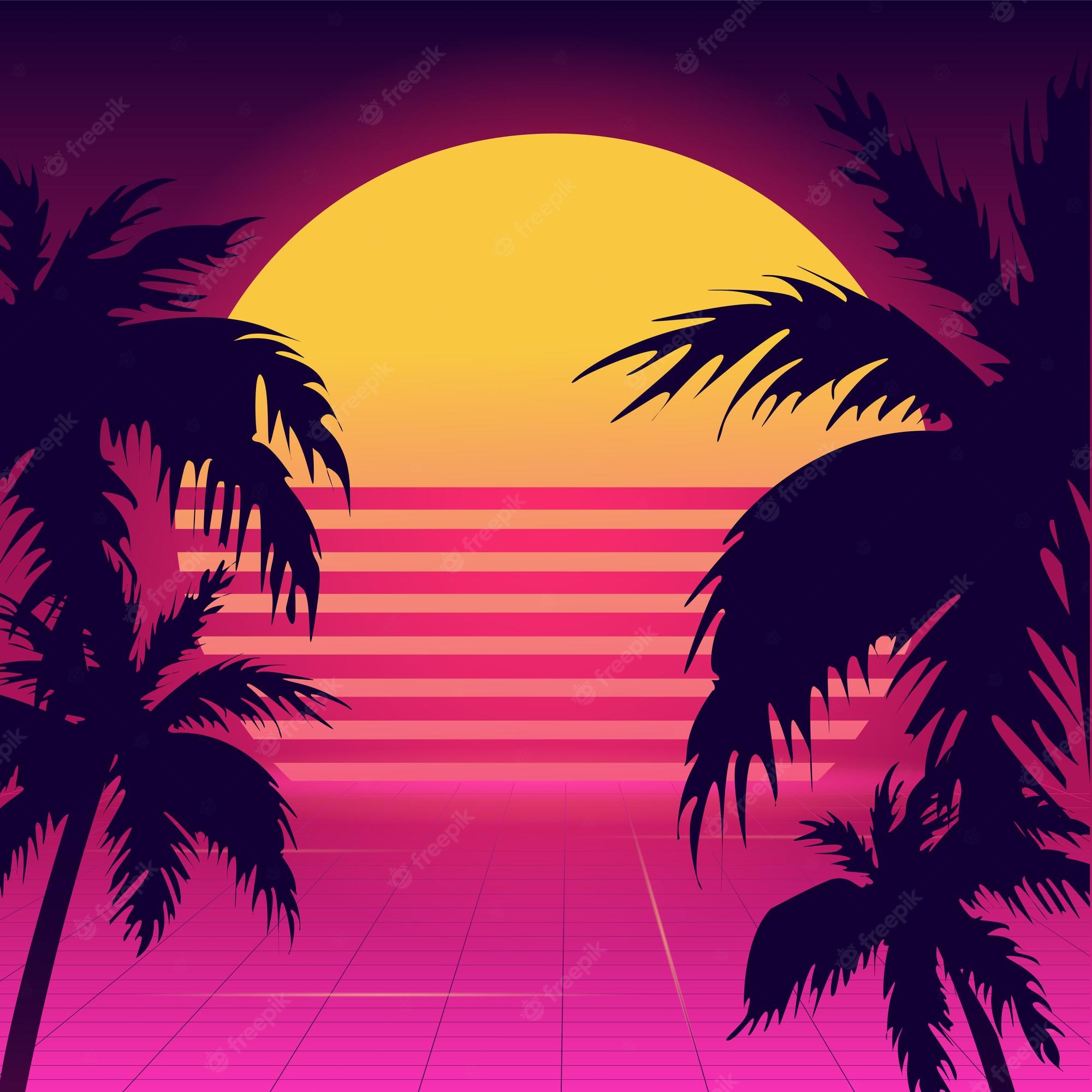 Palm Tree Beach Retro Wallpapers