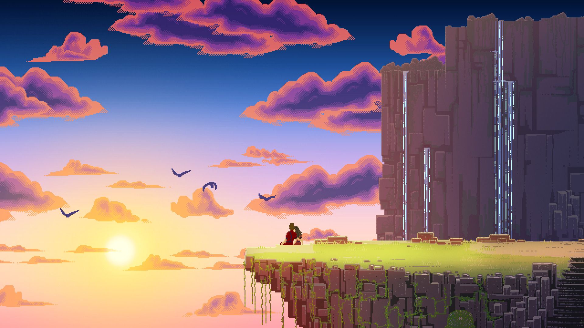 Pixel Sunset Digital Art Wallpapers