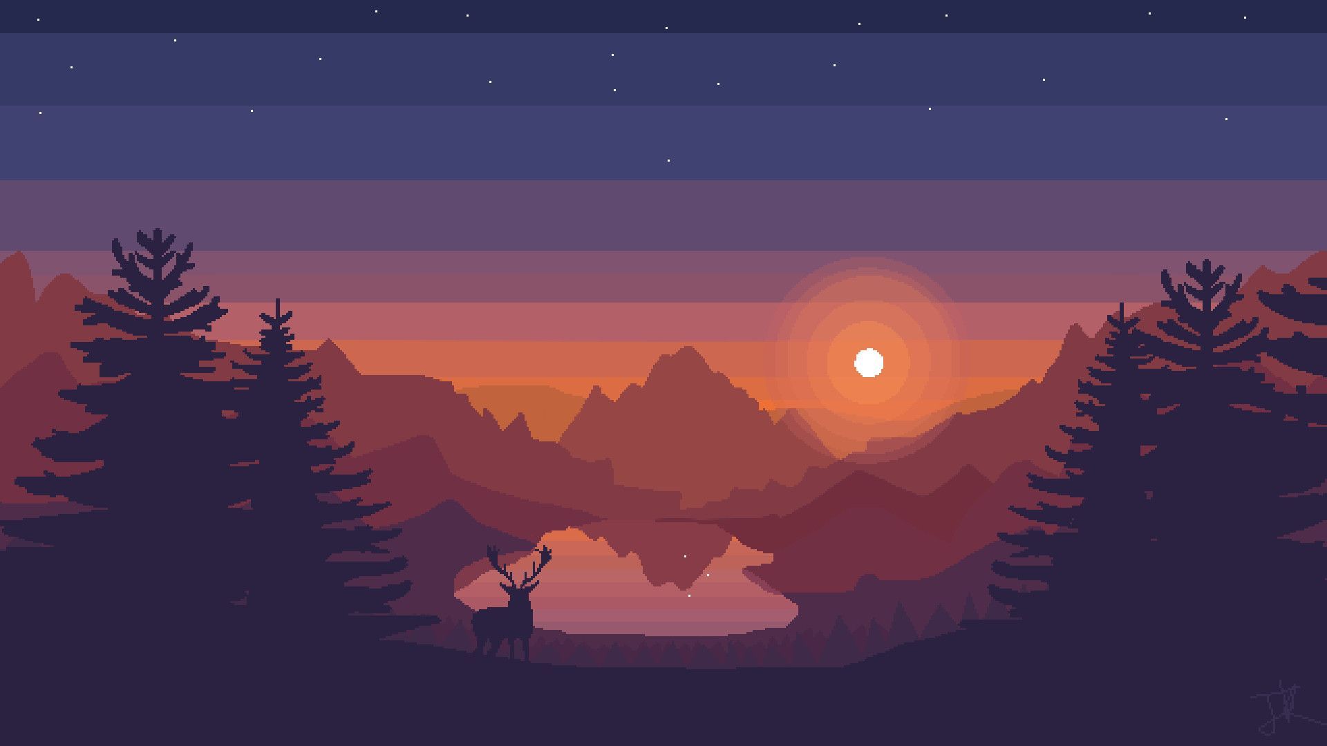 Pixelart Night Landscape Wallpapers