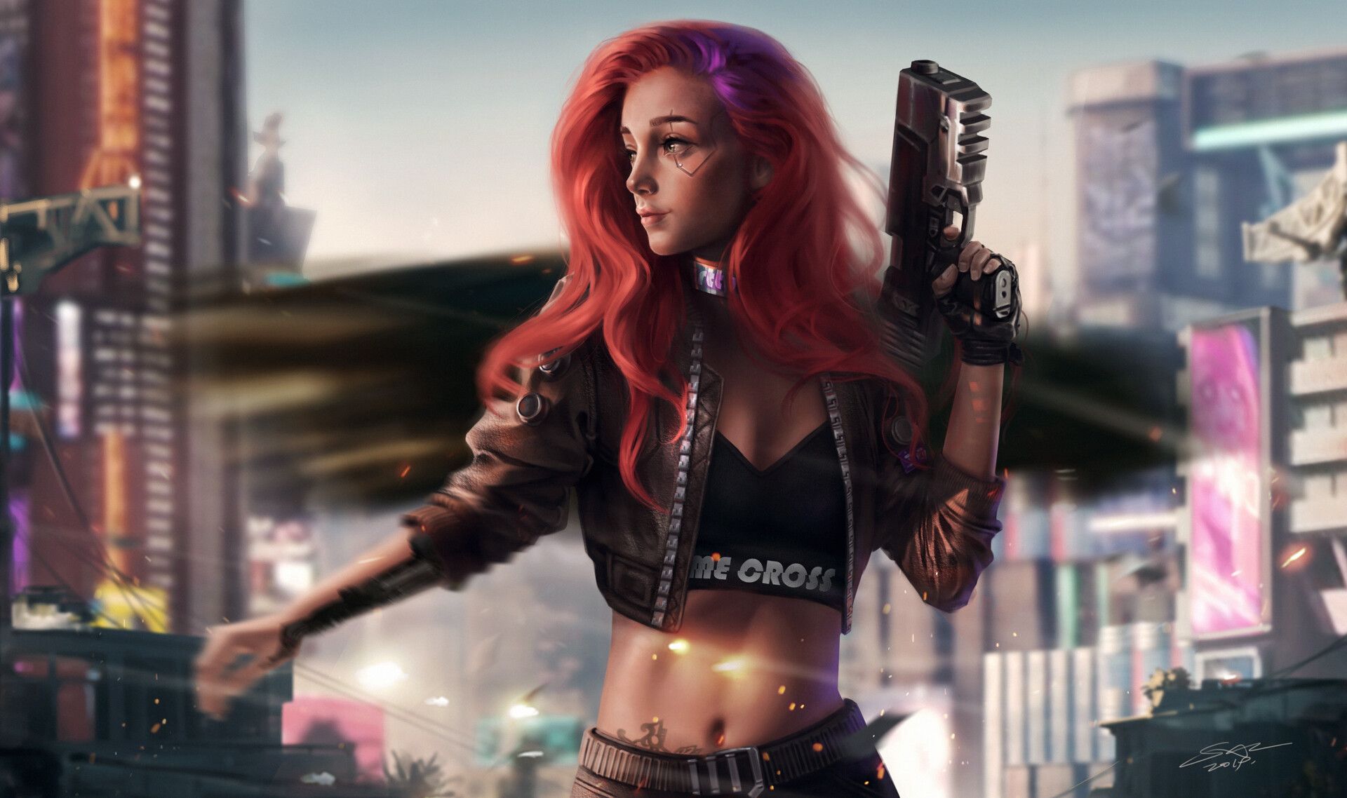 Red Hair Cyberpunk Girl Wallpapers