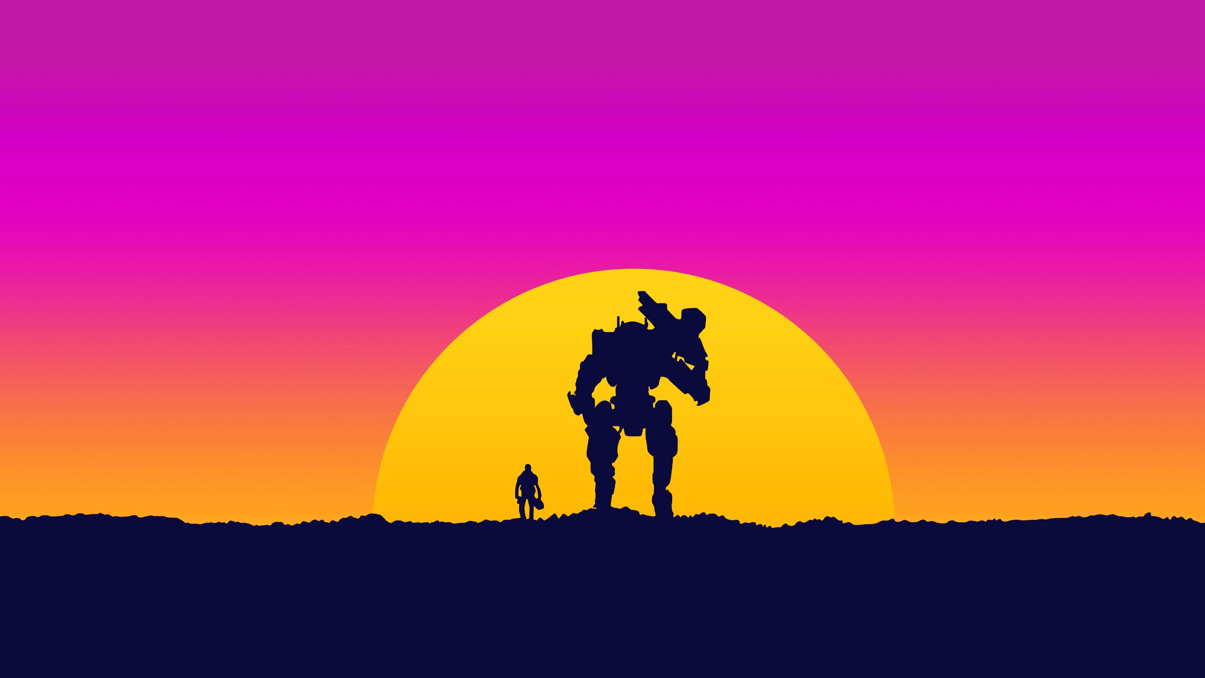 Robot Alone In Sunset Wallpapers
