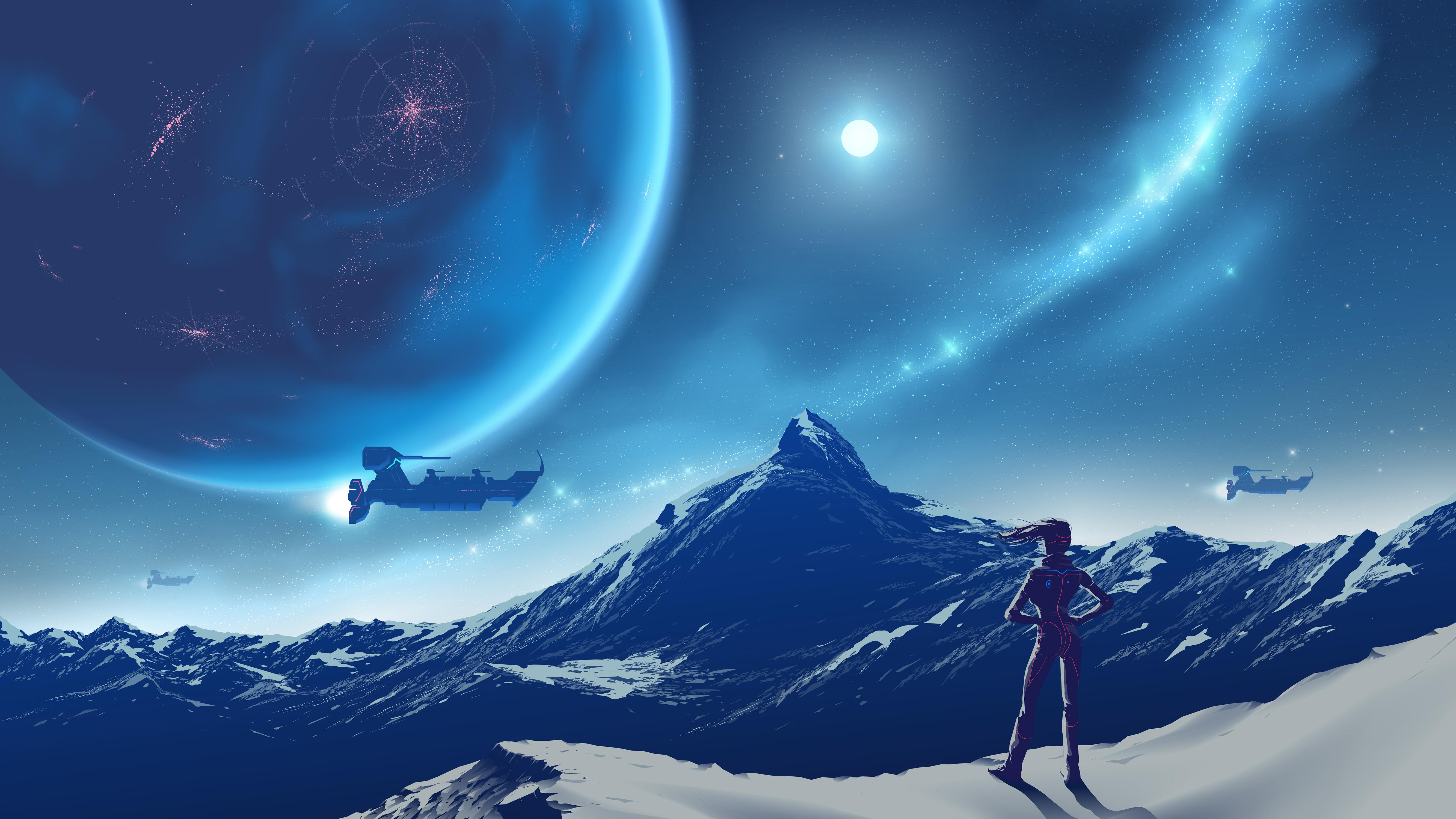 Skiing In Space Pixel Art Wallpapers