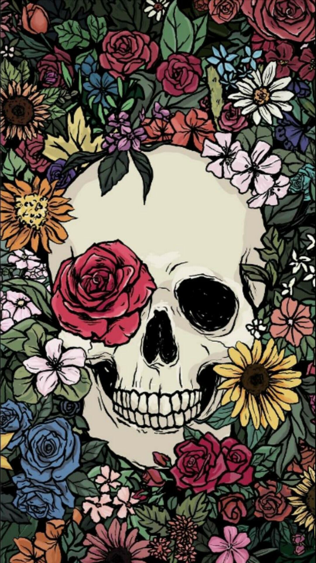 Skull Colorful Flowers Wallpapers