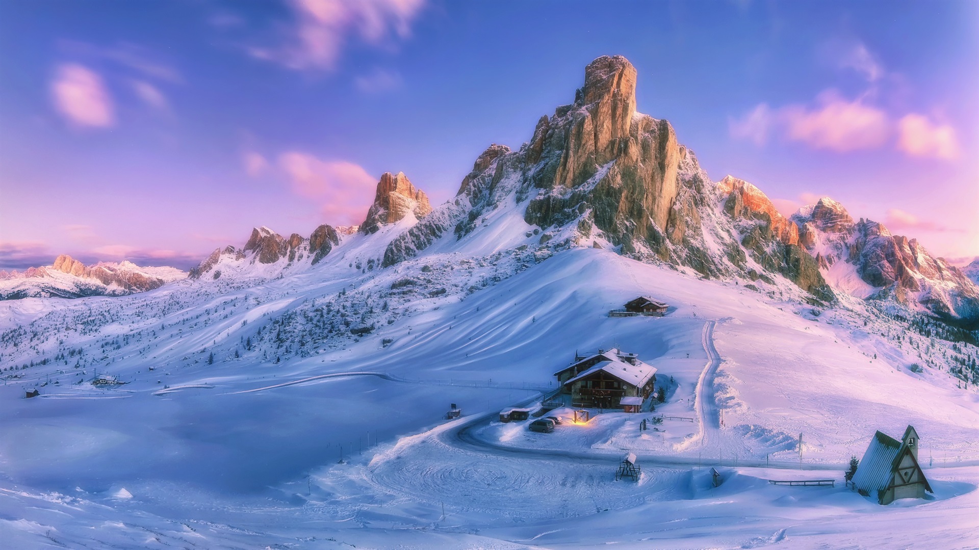 Snowy House In Mountains 4K Wallpapers