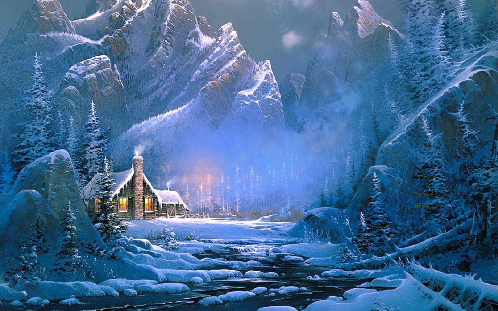 Snowy House In Mountains 4K Wallpapers