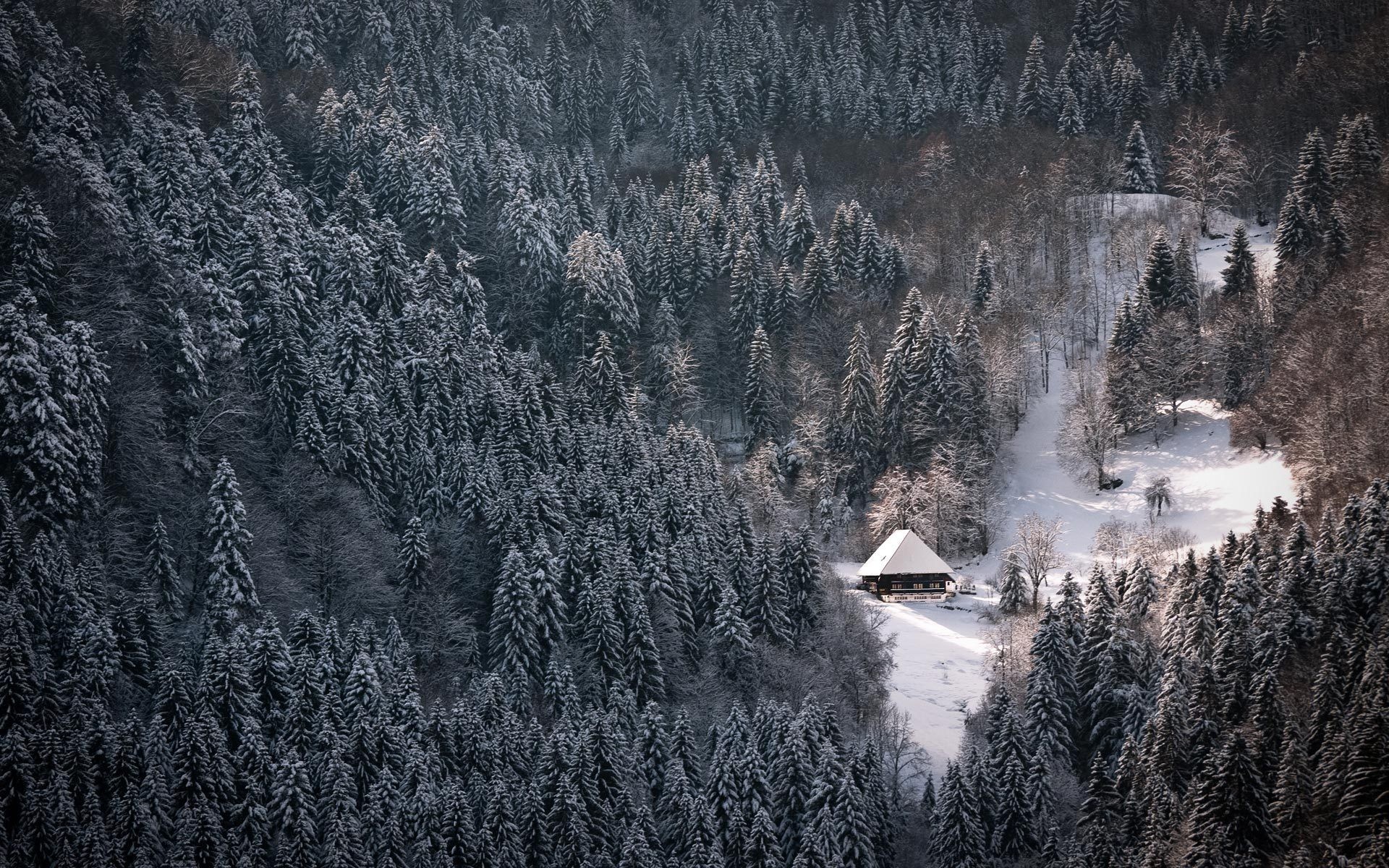 Snowy House In Mountains 4K Wallpapers