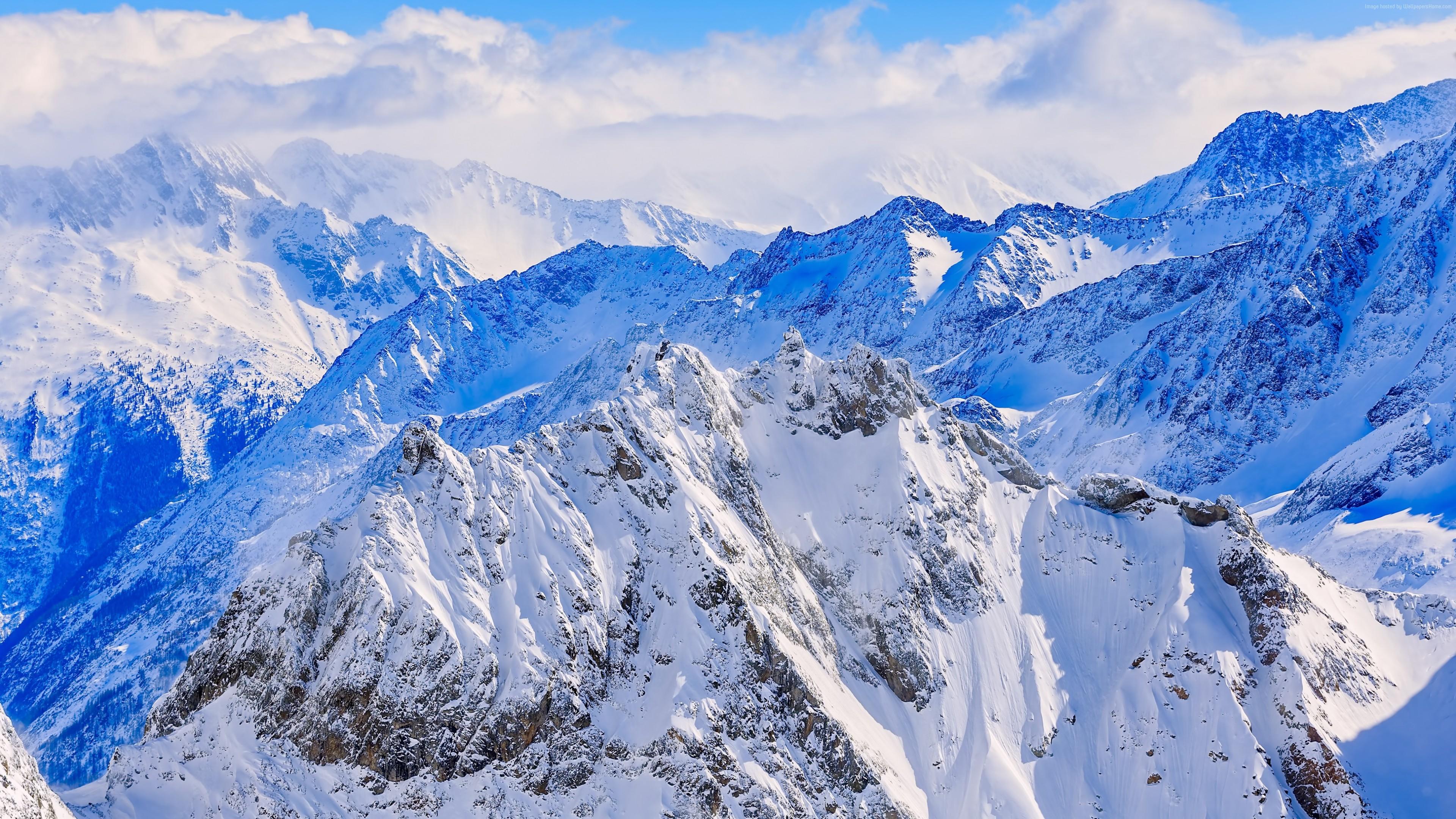 Snowy House In Mountains 4K Wallpapers