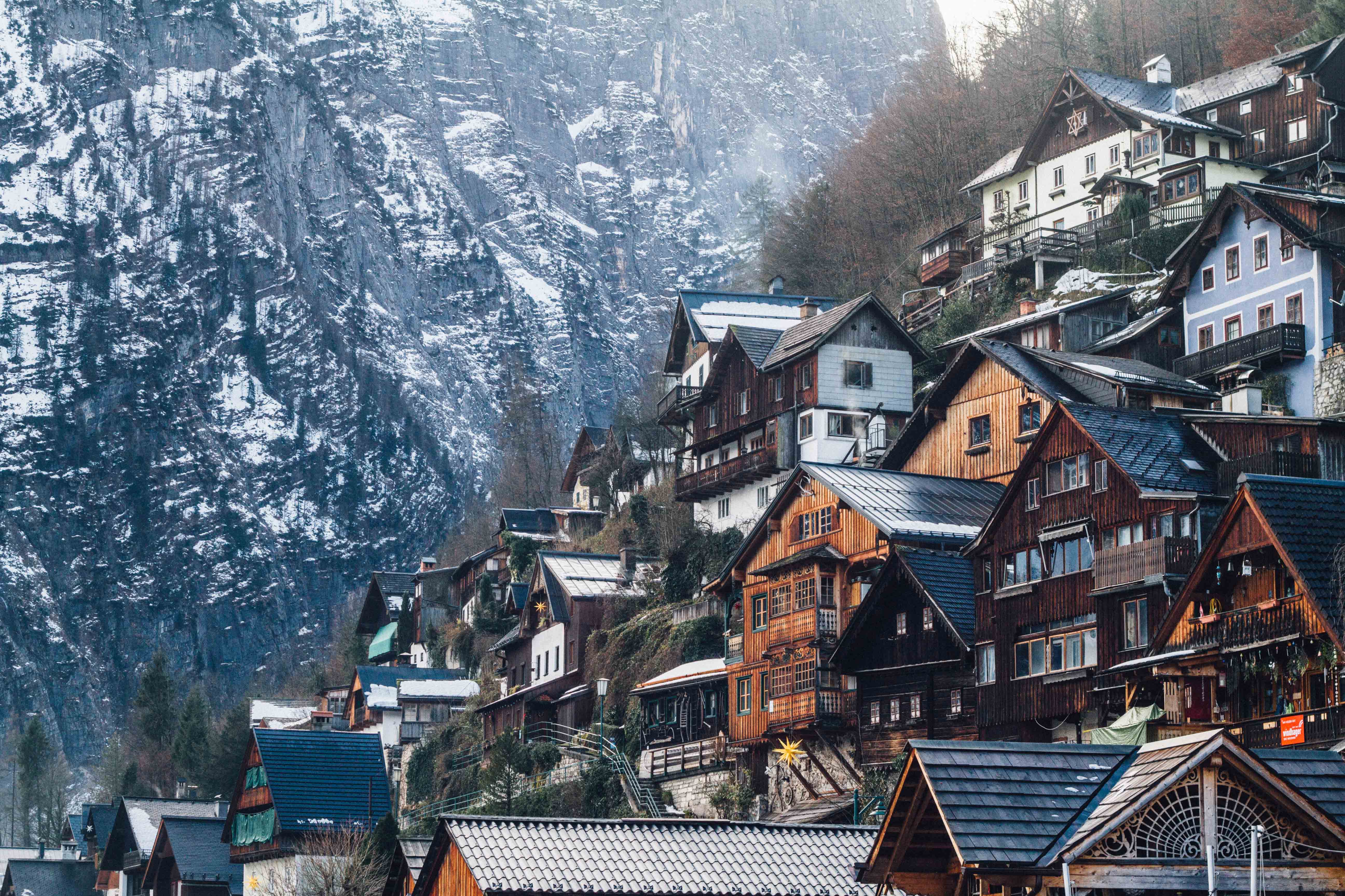 Snowy House In Mountains 4K Wallpapers