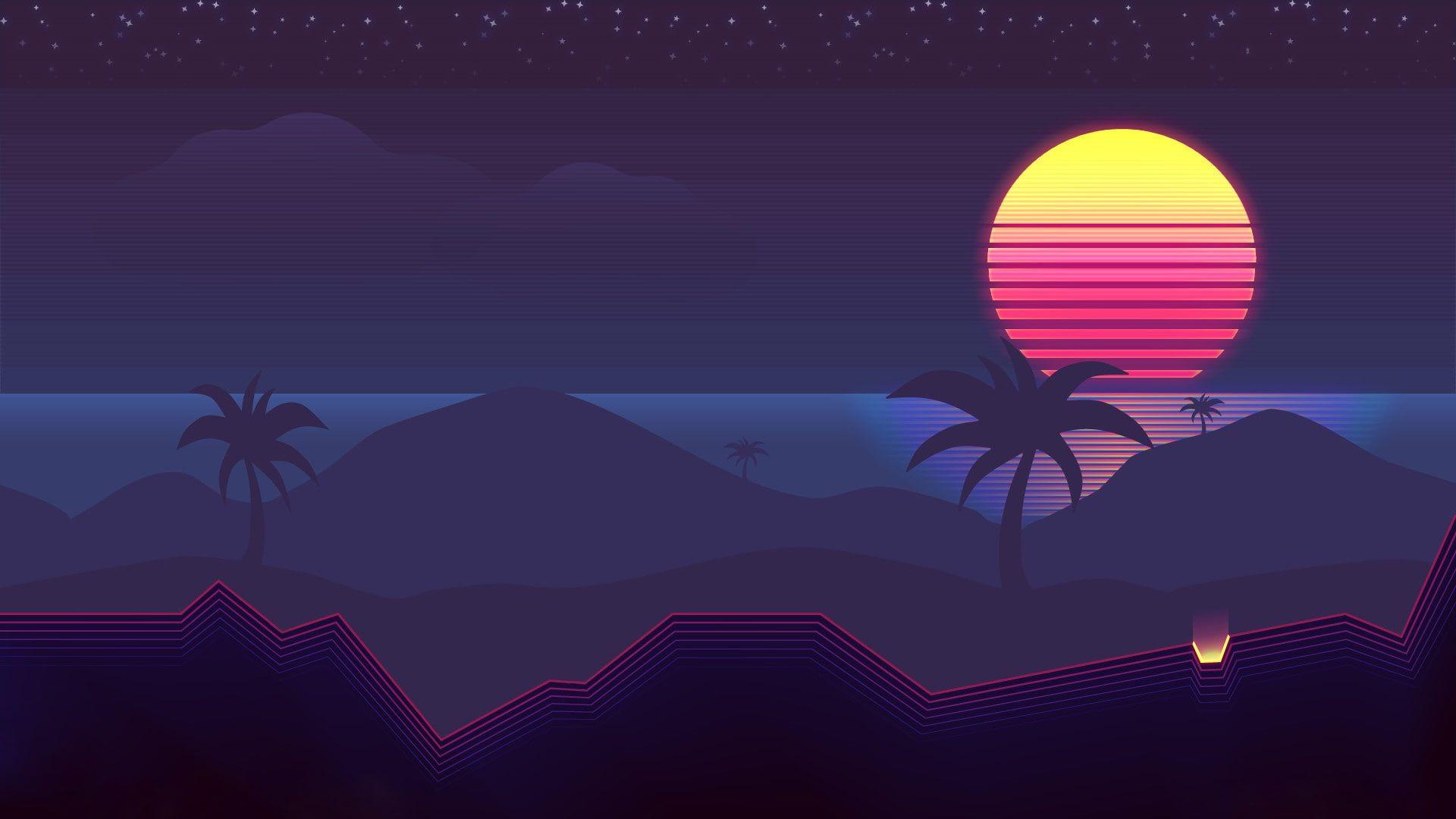 Sun In Retro Wave Mountains Wallpapers