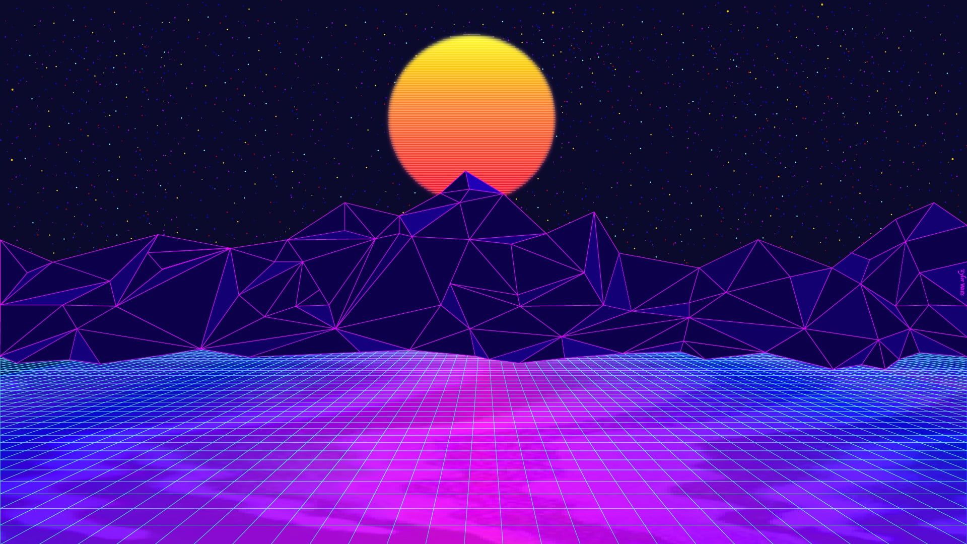 Sun In Retro Wave Mountains Wallpapers