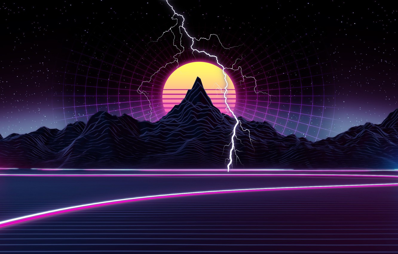 Sun In Retro Wave Mountains Wallpapers