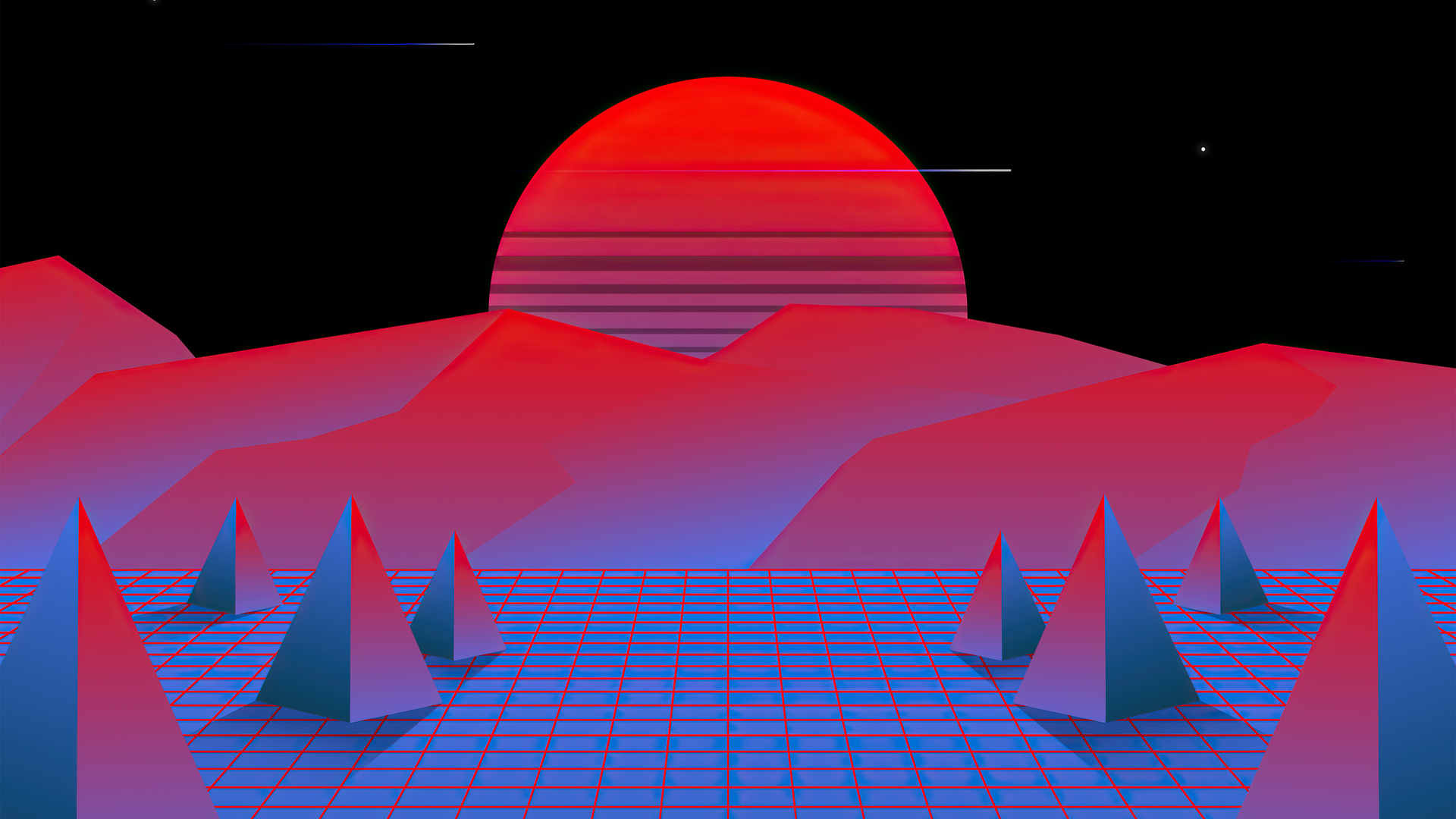 Sun In Retro Wave Mountains Wallpapers