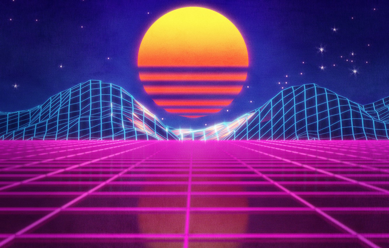 Sun In Retro Wave Mountains Wallpapers