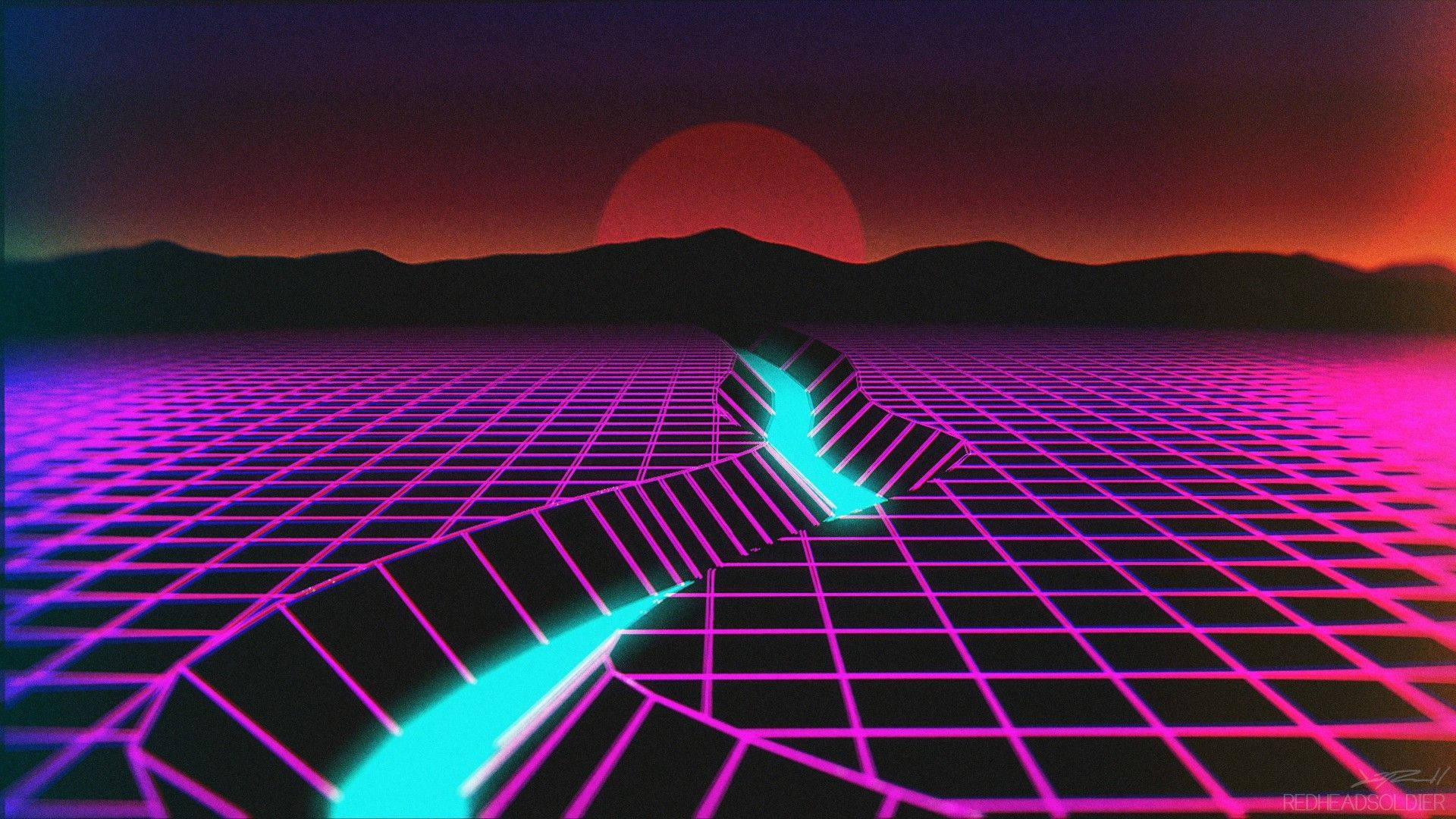 Sun In Retro Wave Mountains Wallpapers