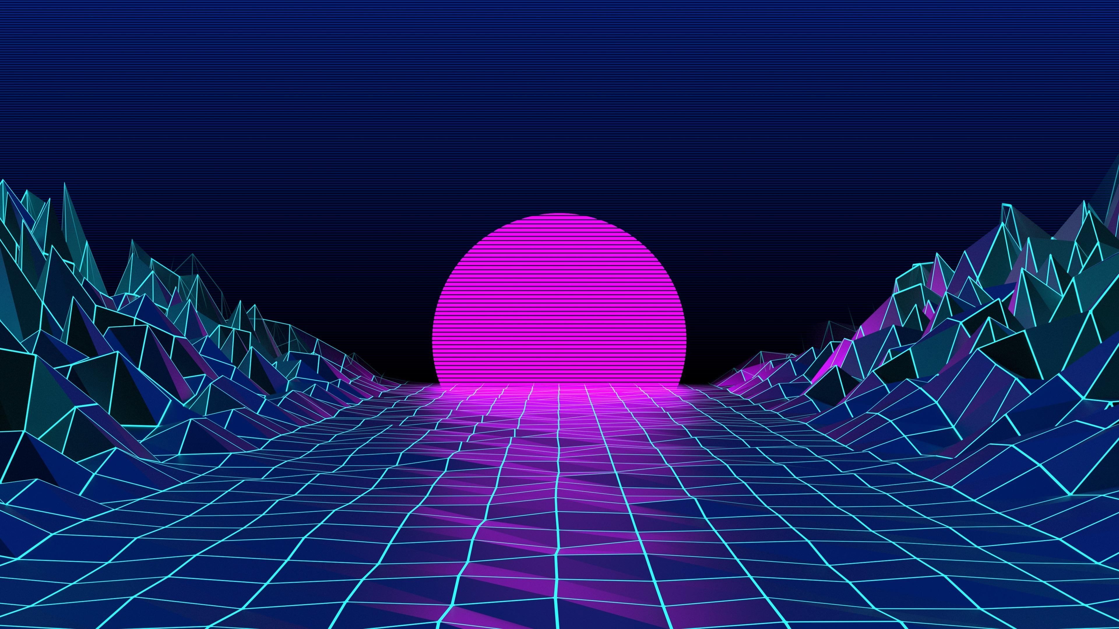 Sun In Retro Wave Mountains Wallpapers