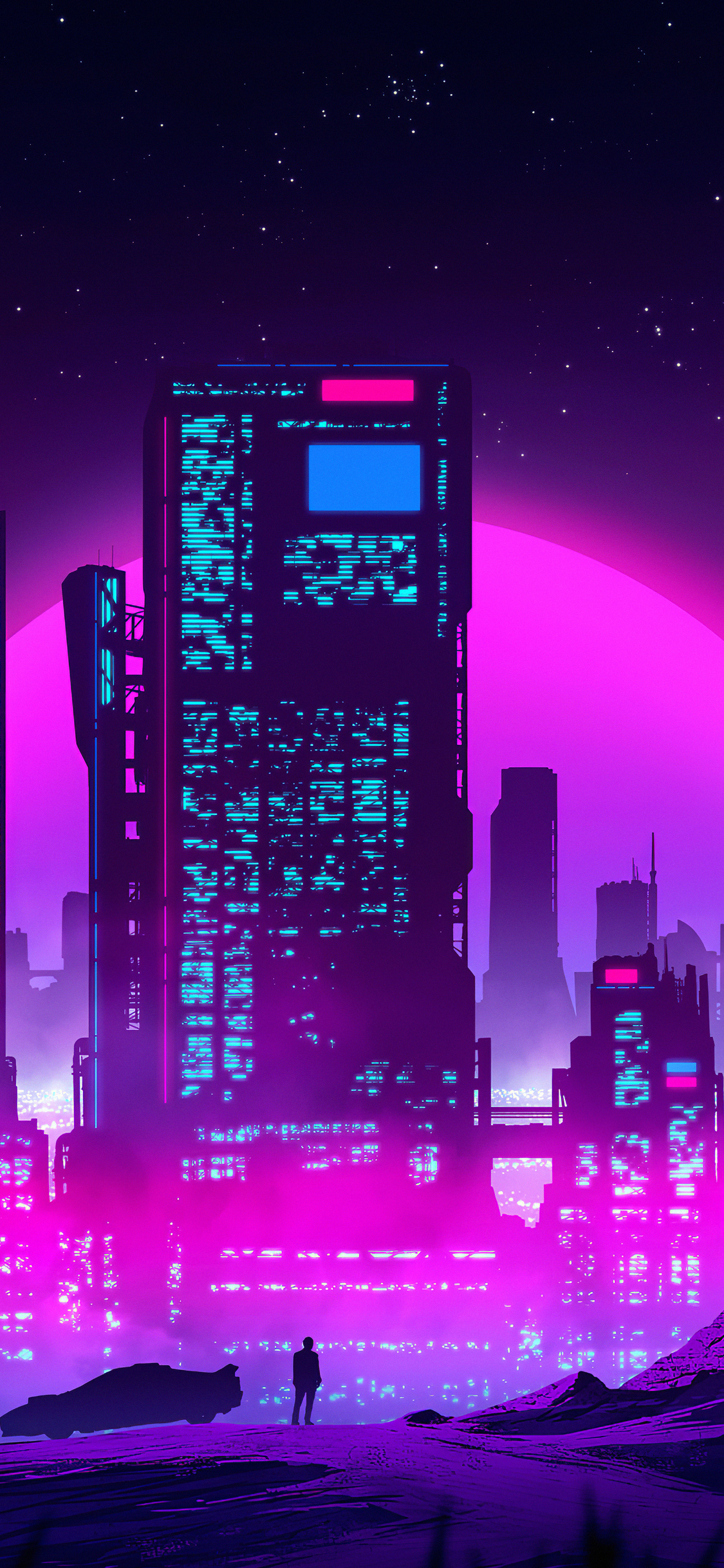 Synthwave 8-Bit Pixel Cityscape Wallpapers