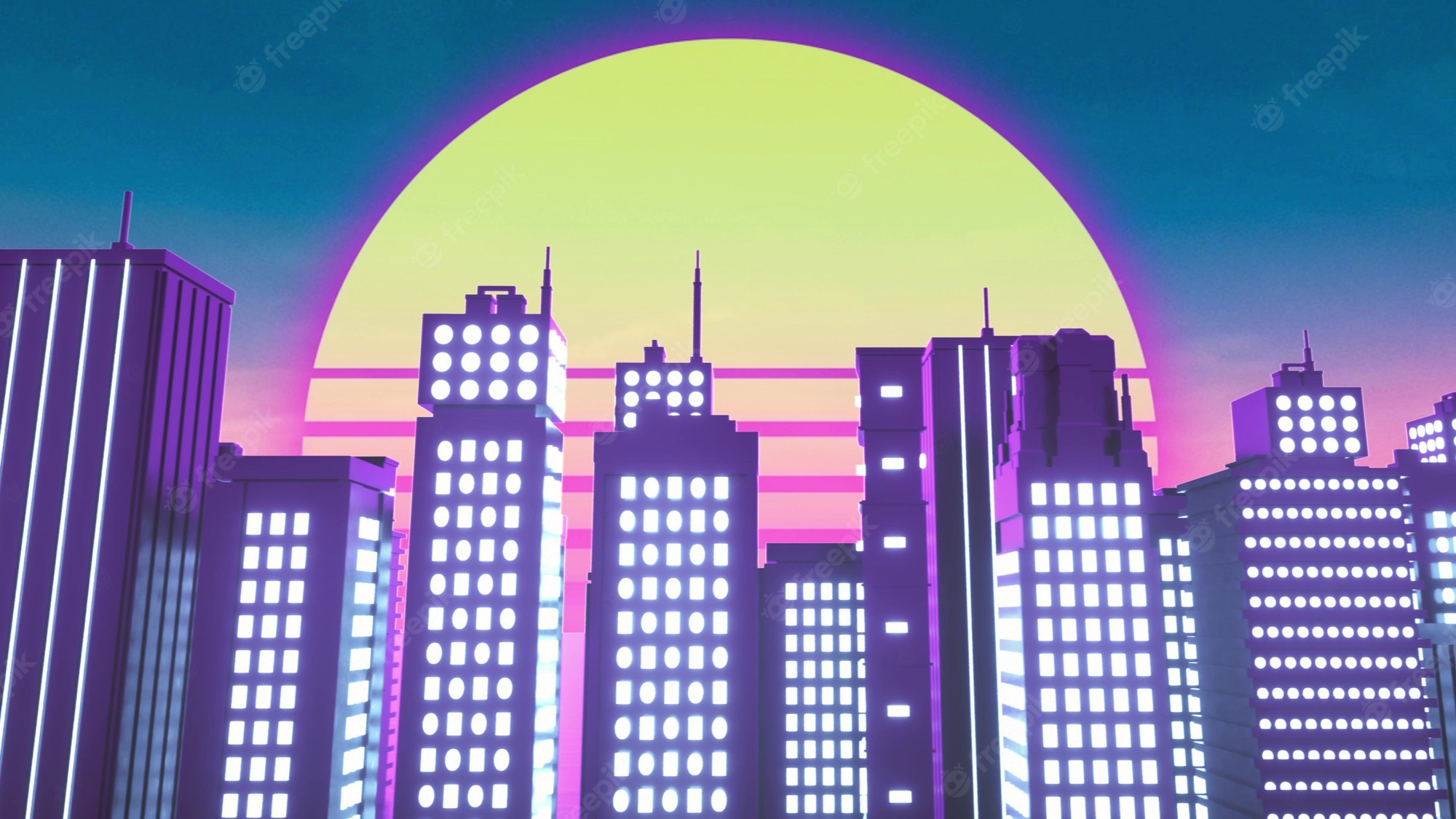 Synthwave 8-Bit Pixel Cityscape Wallpapers