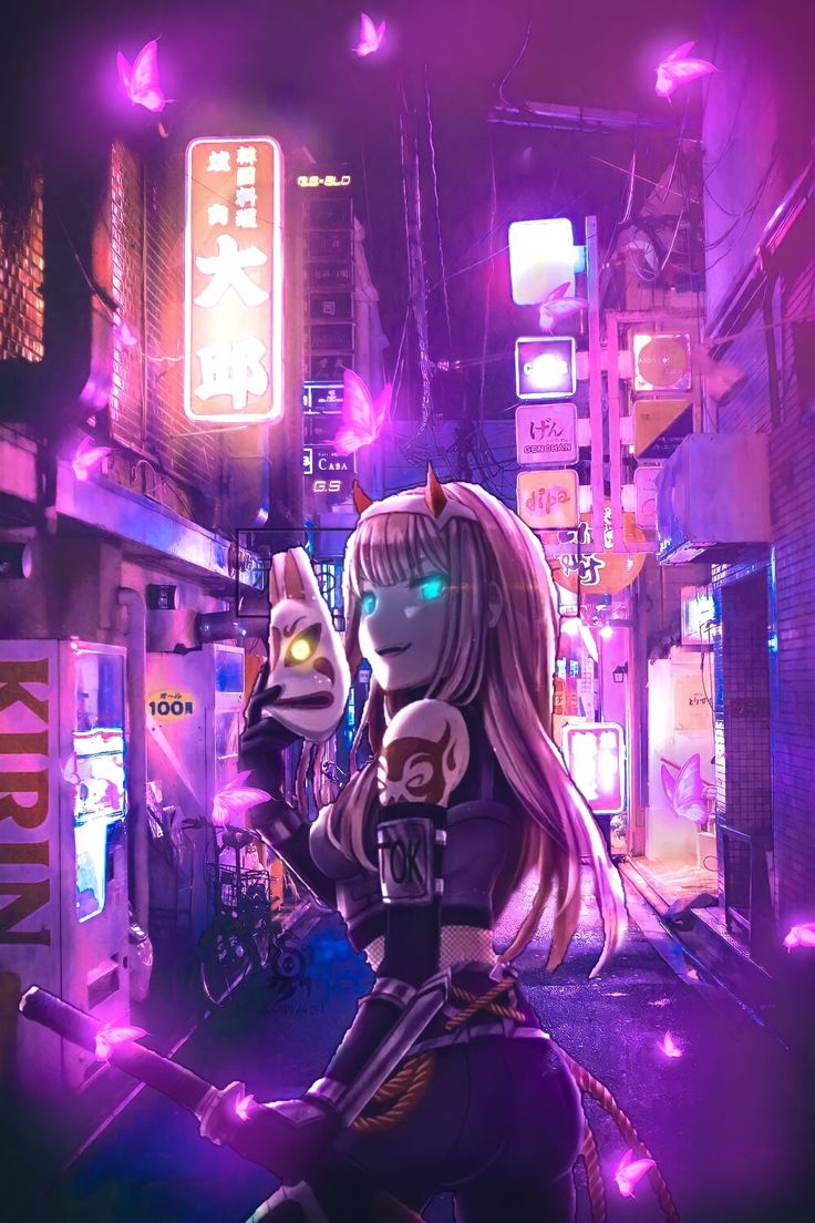 Warrior Girl In Cyberpunk City Wallpapers