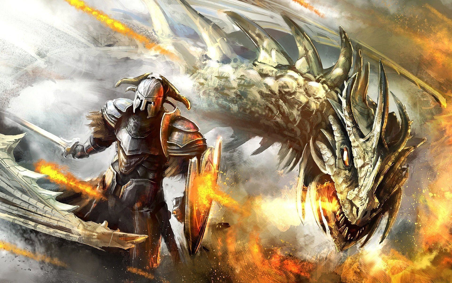 Warrior With Dragon In Sunrise Wallpapers