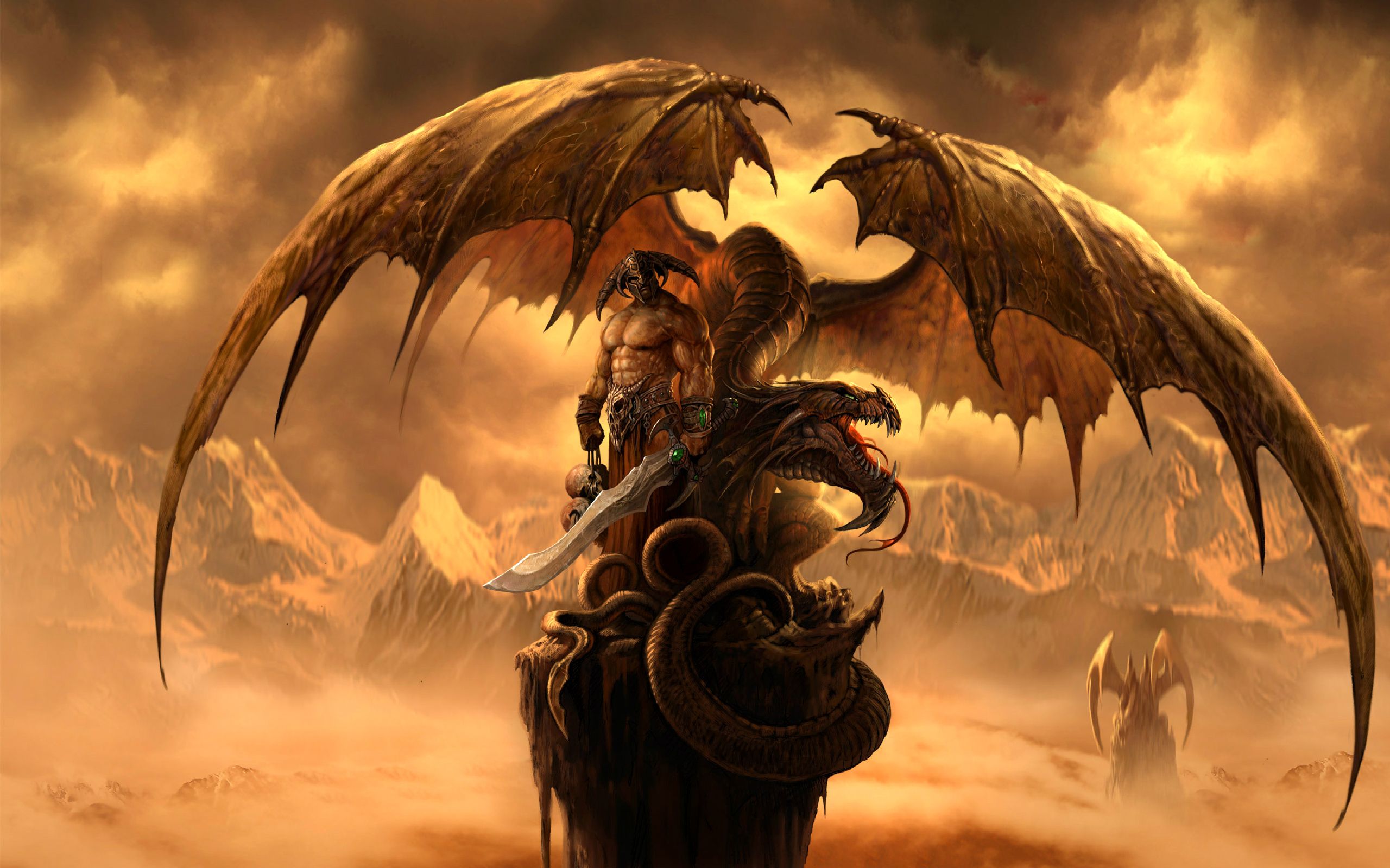 Warrior With Dragon In Sunrise Wallpapers