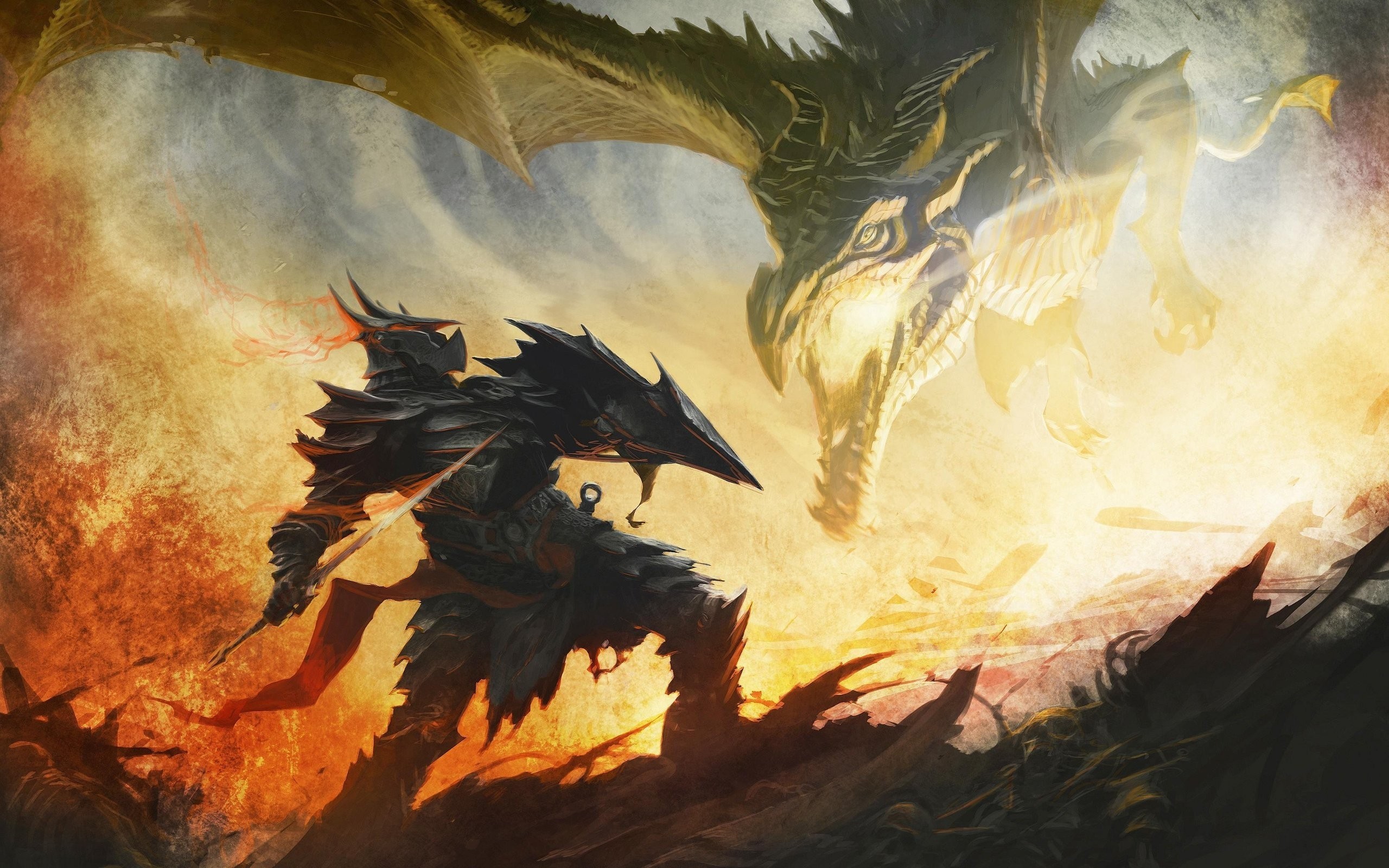 Warrior With Dragon In Sunrise Wallpapers