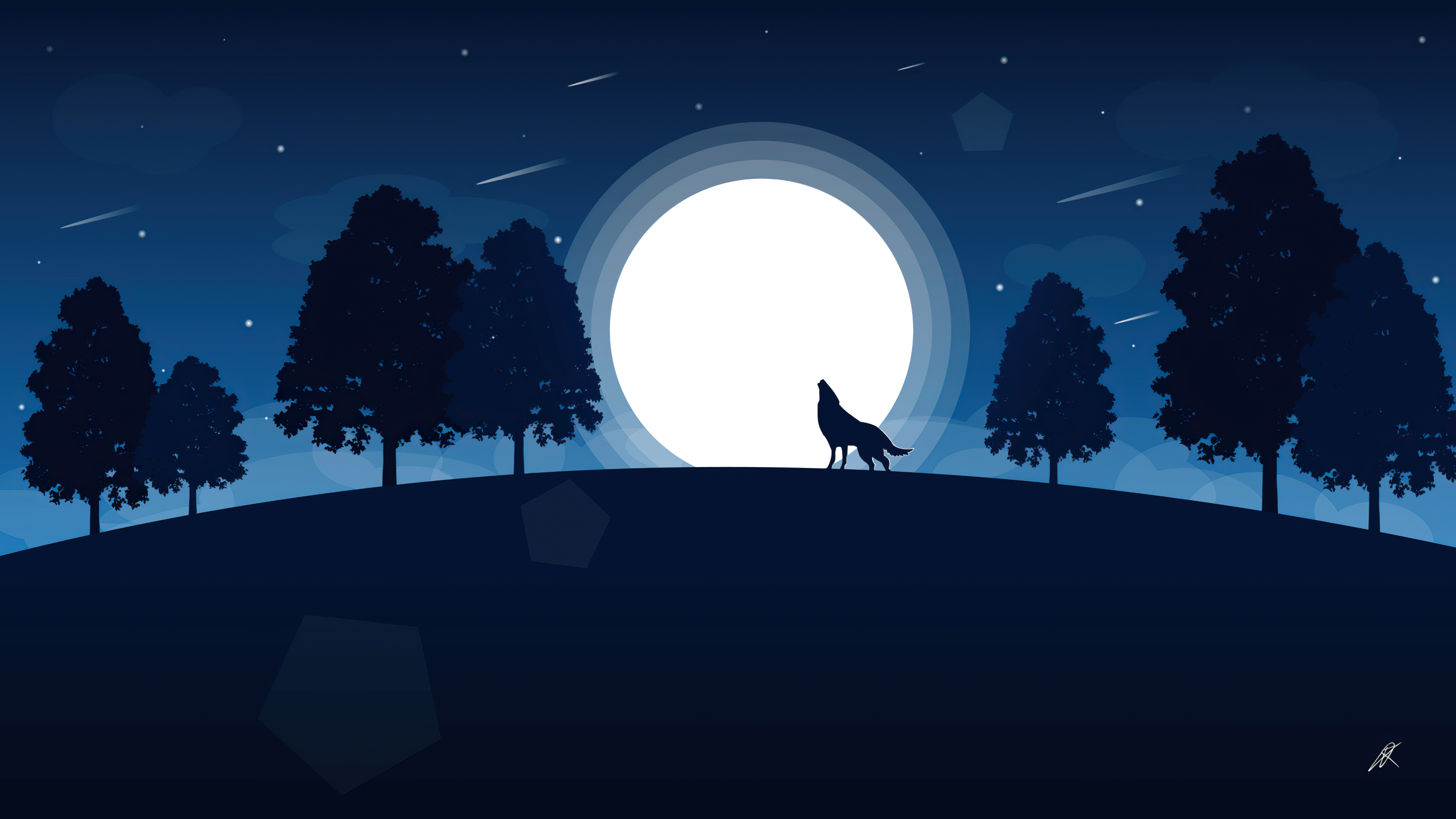 Wolf And Landscape Illustration Wallpapers