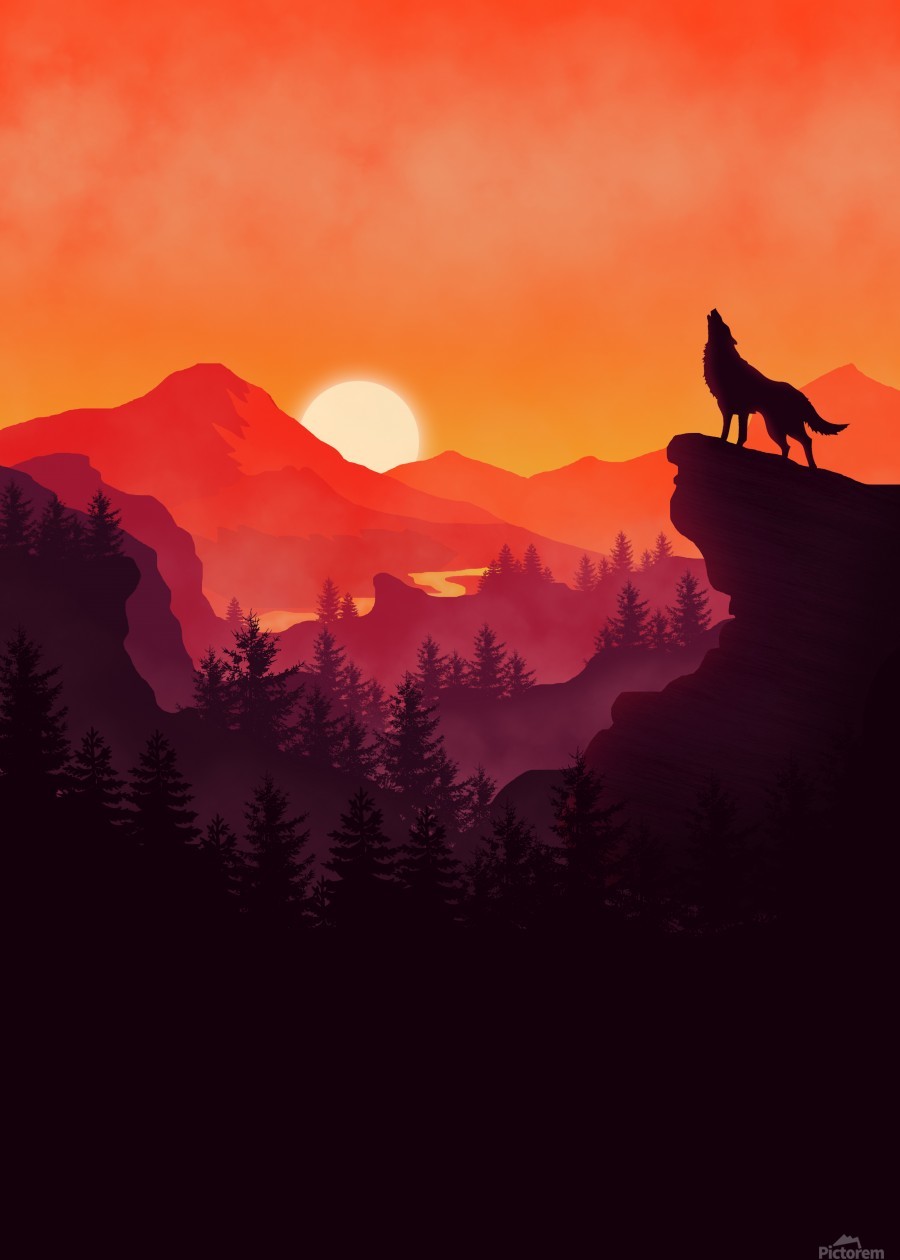 Wolf And Landscape Illustration Wallpapers