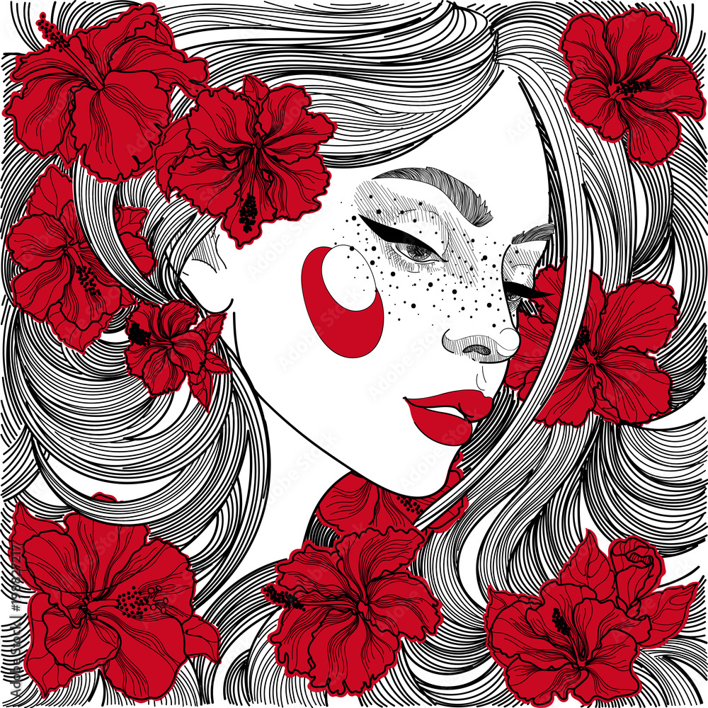 Woman Artistic Face With Lipstick And Poinsettia Leaf Wallpapers