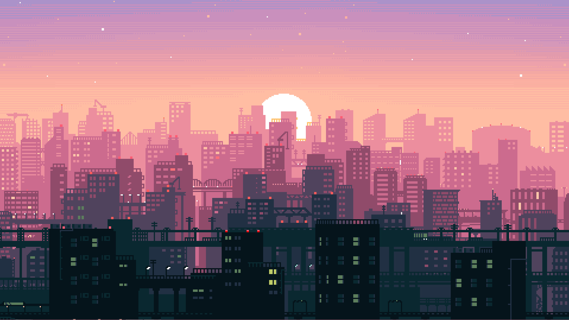 16Bit Cityscape And Lake Wallpapers