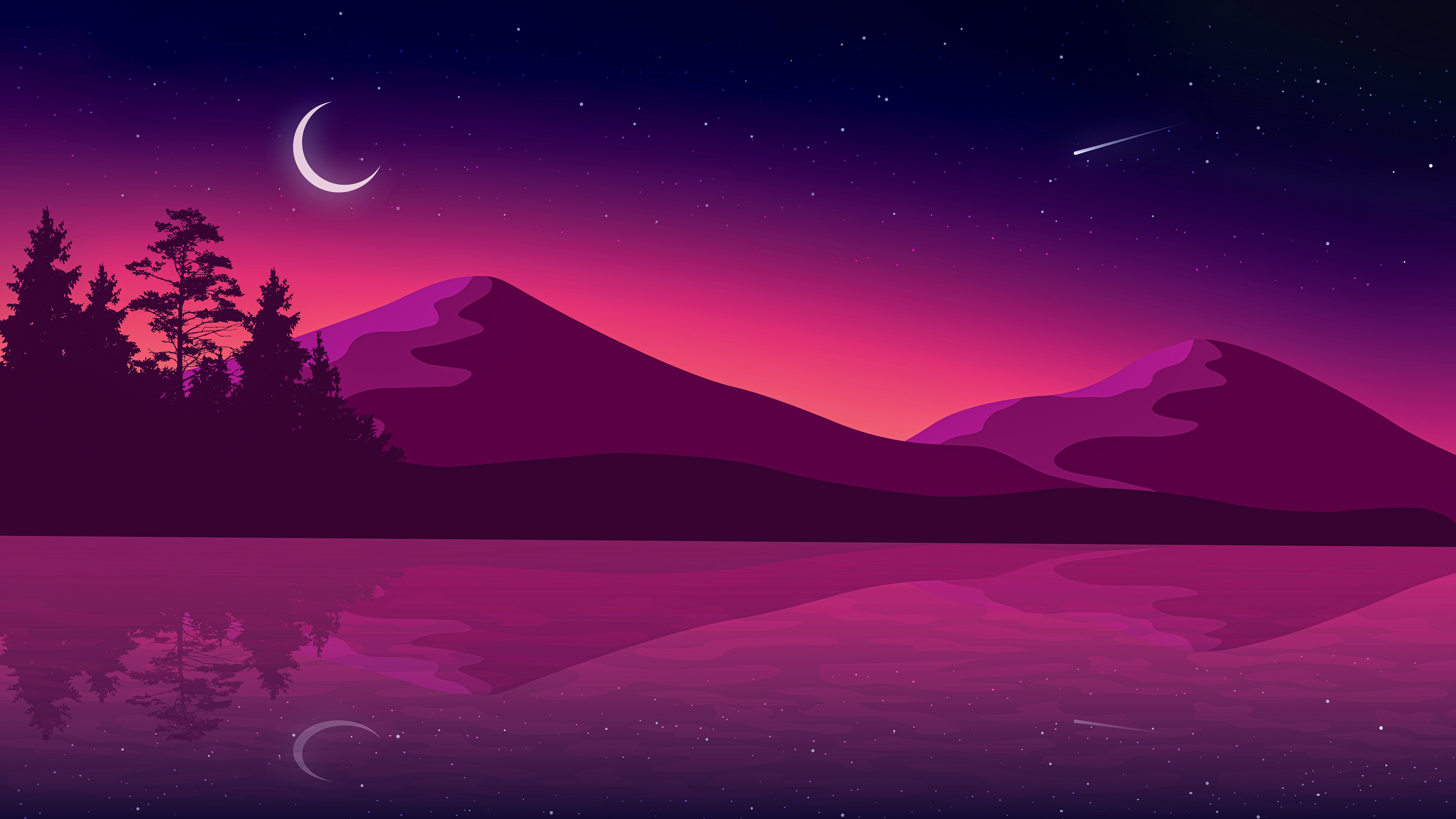 Cool Landscape Night Minimal Art Wallpapers