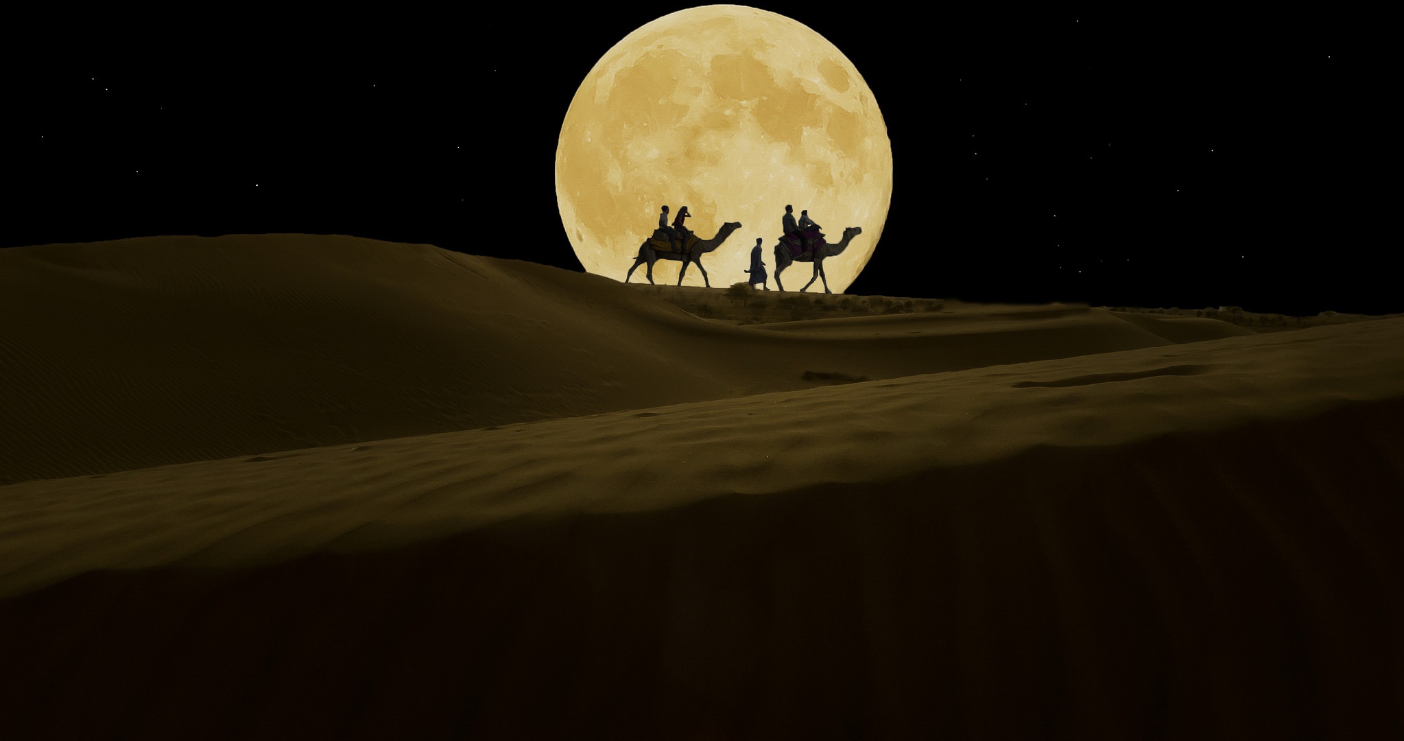 Desert Nights Moon 5K Minimalism Wallpapers