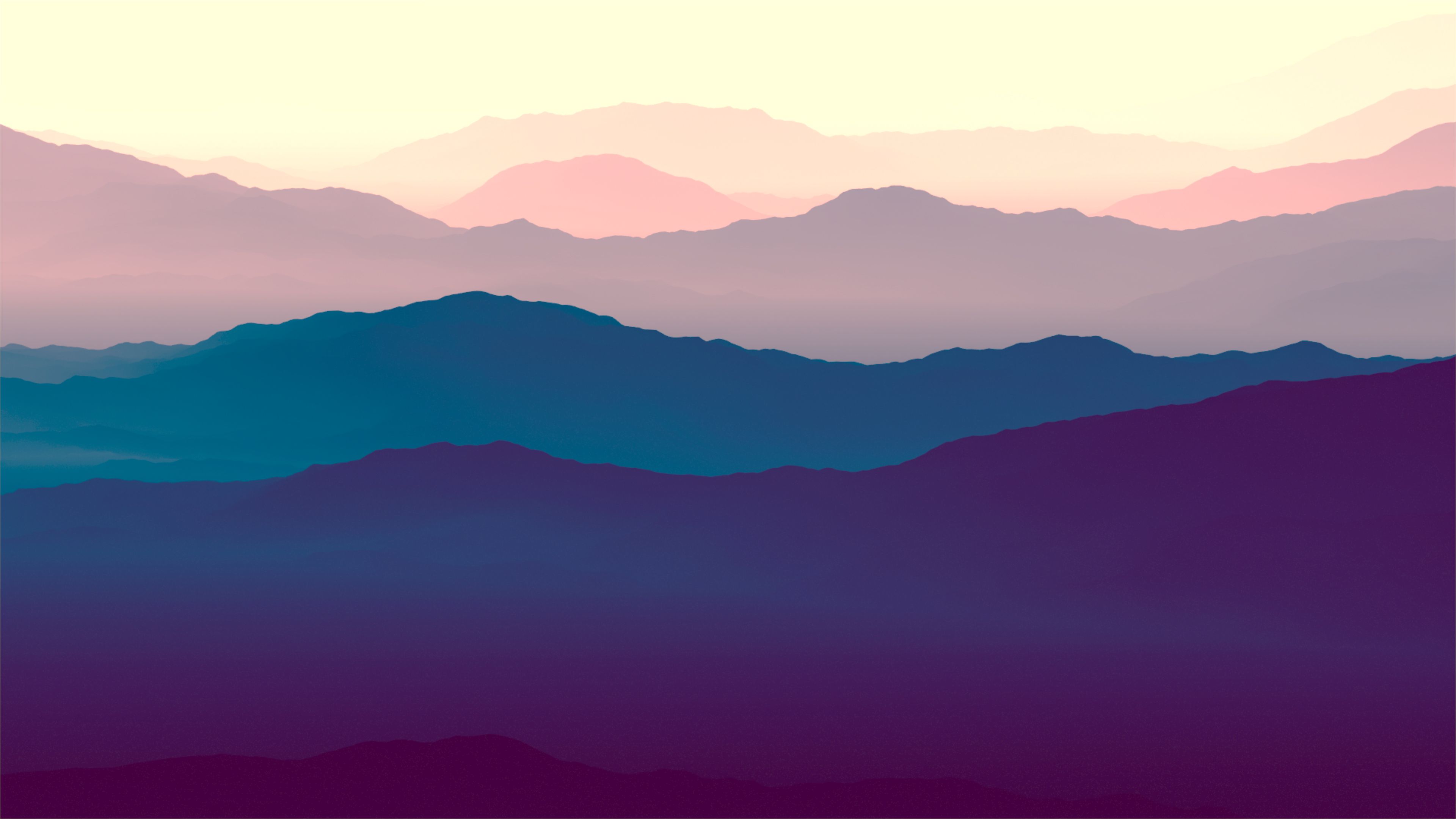 Minimal Sunset, Purple Mountains And Birds Wallpapers