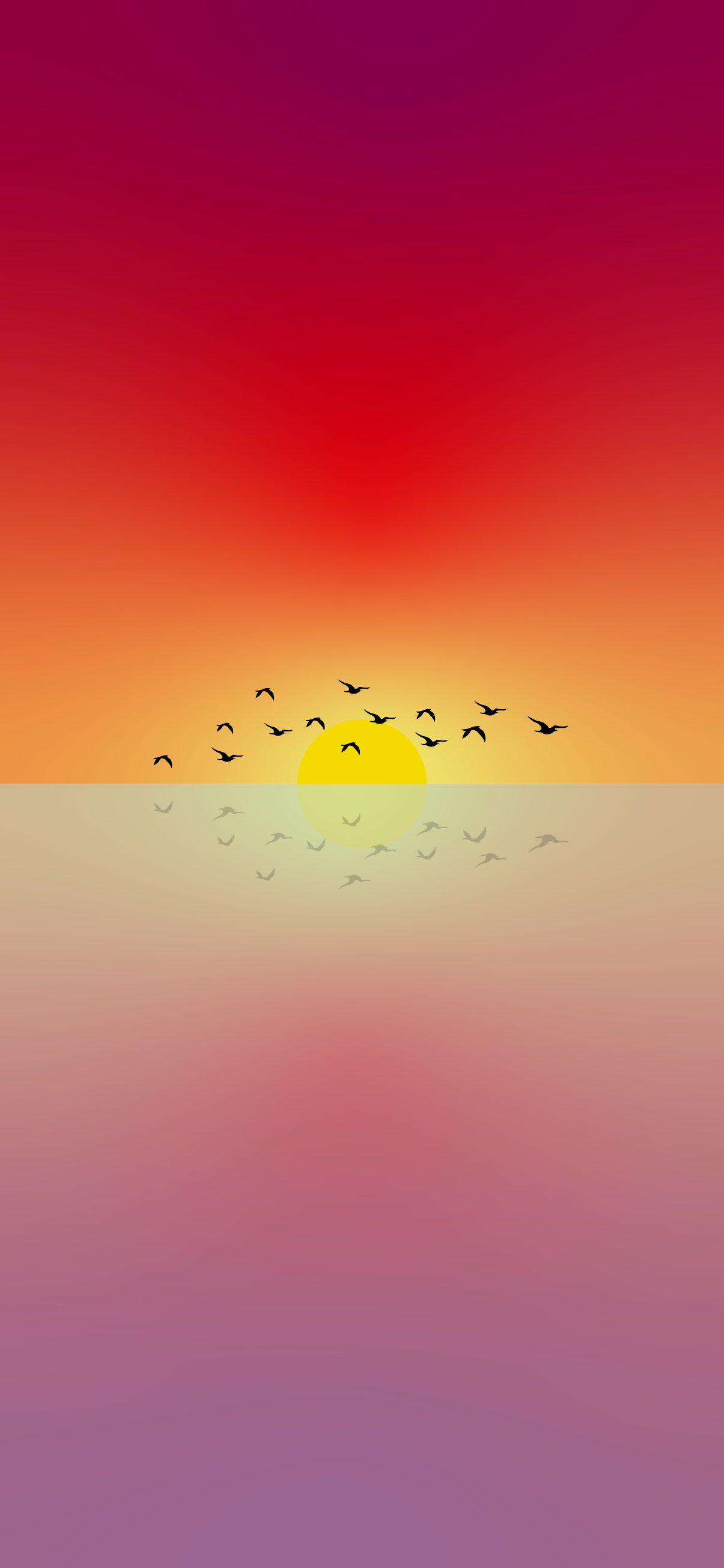 Minimal Sunset, Purple Mountains And Birds Wallpapers