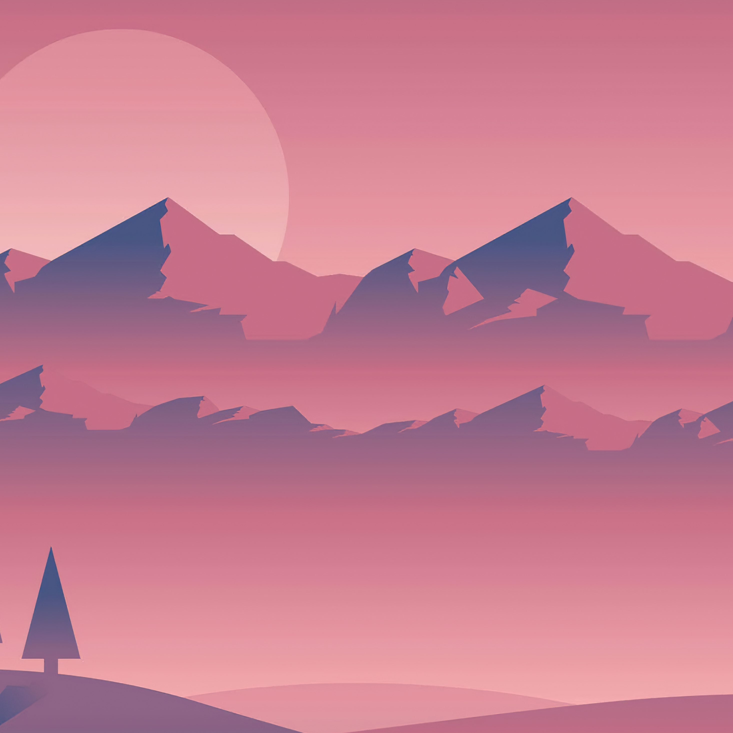 Minimal Sunset, Purple Mountains And Birds Wallpapers