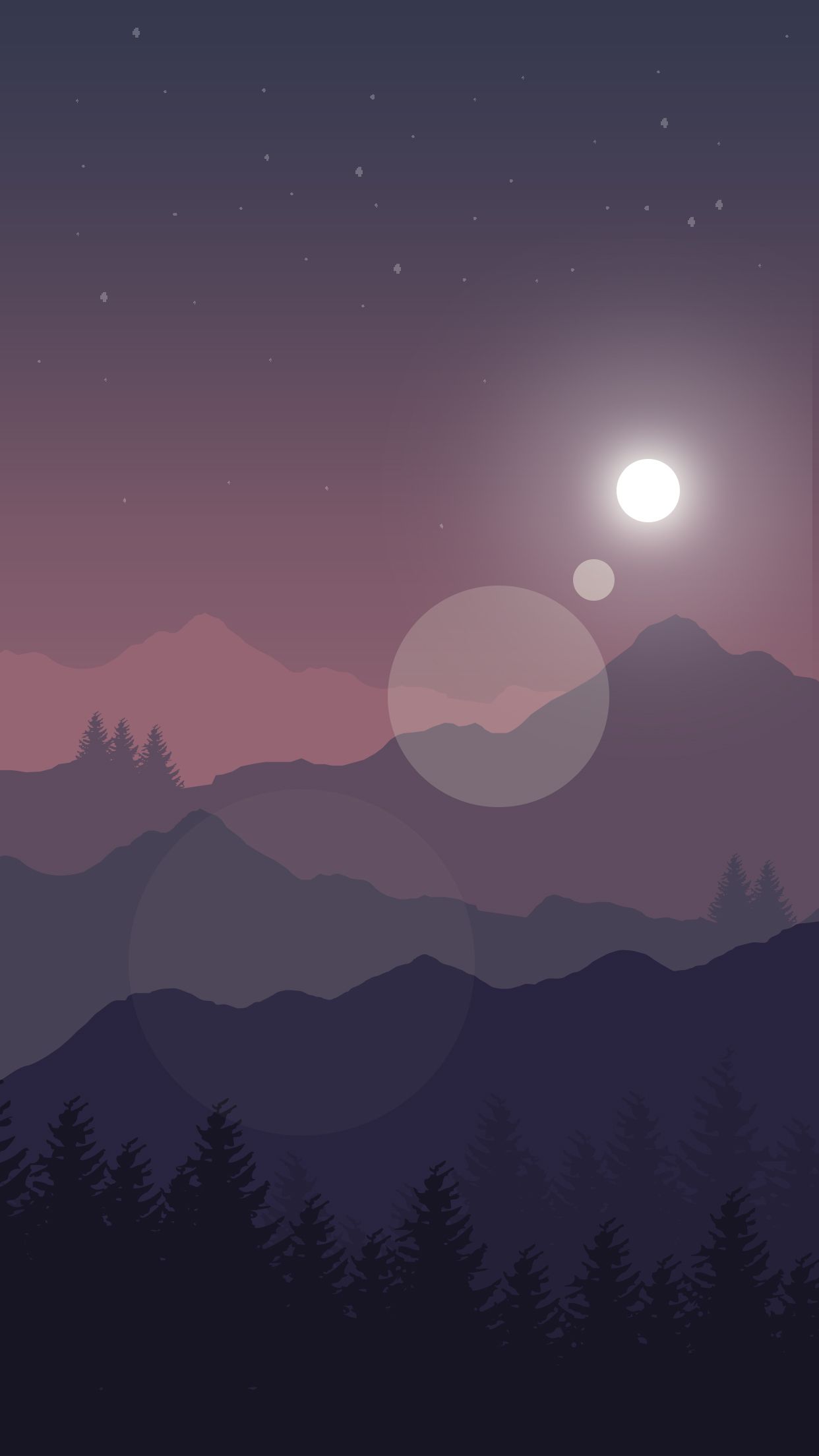 Minimal Sunset, Purple Mountains And Birds Wallpapers