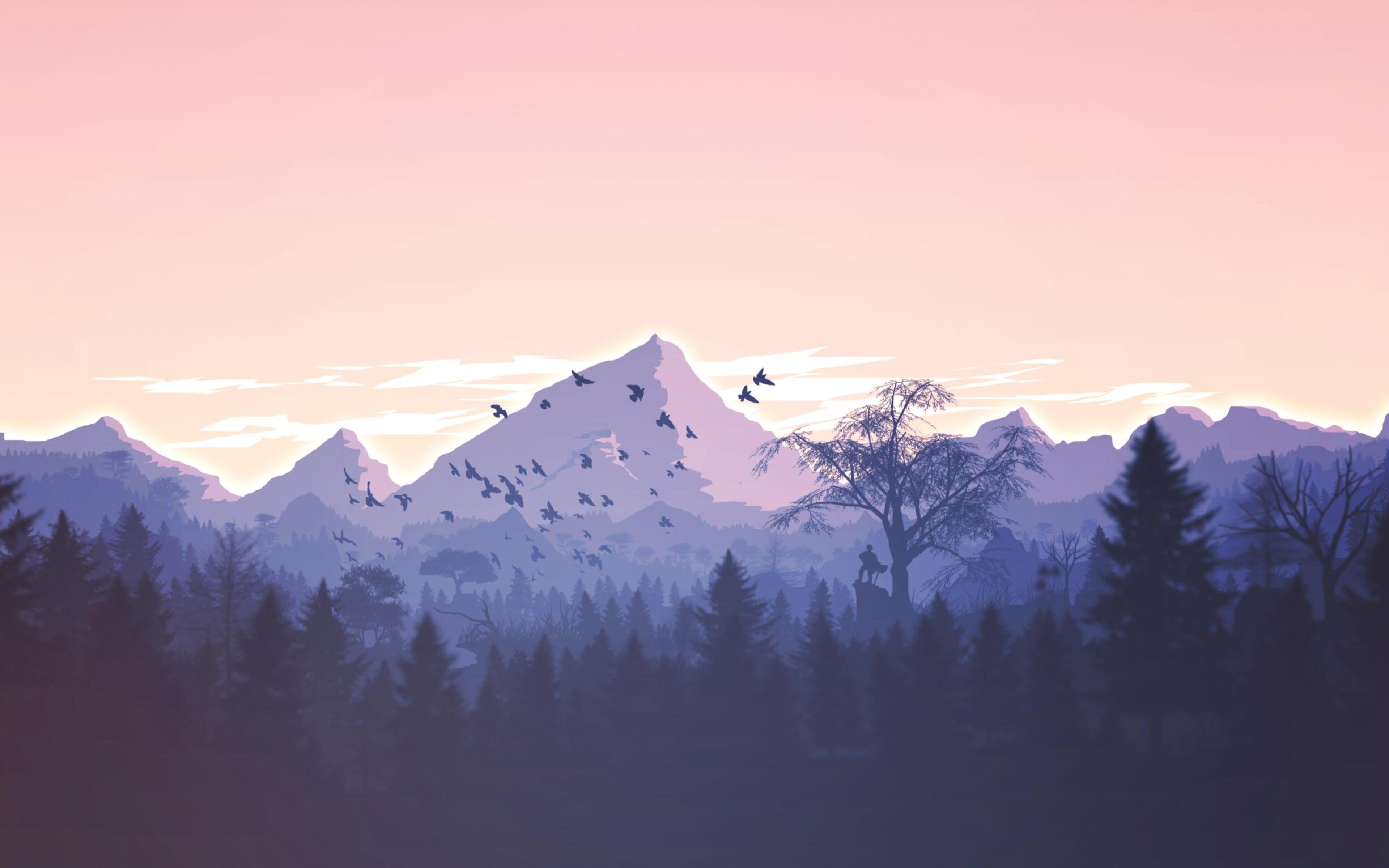 Minimalism Birds Mountains Trees Forest Wallpapers