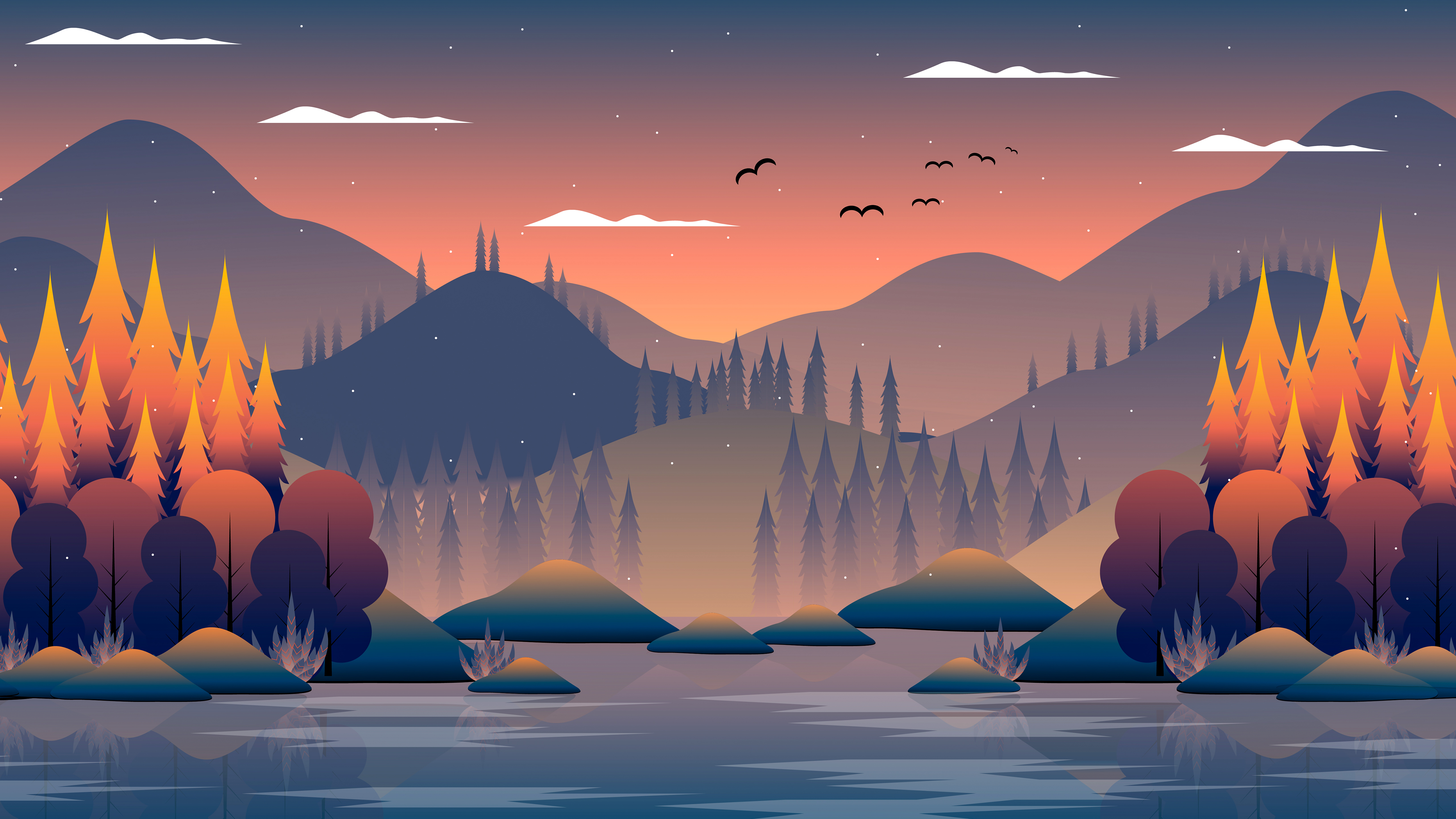 Minimalism Birds Mountains Trees Forest Wallpapers