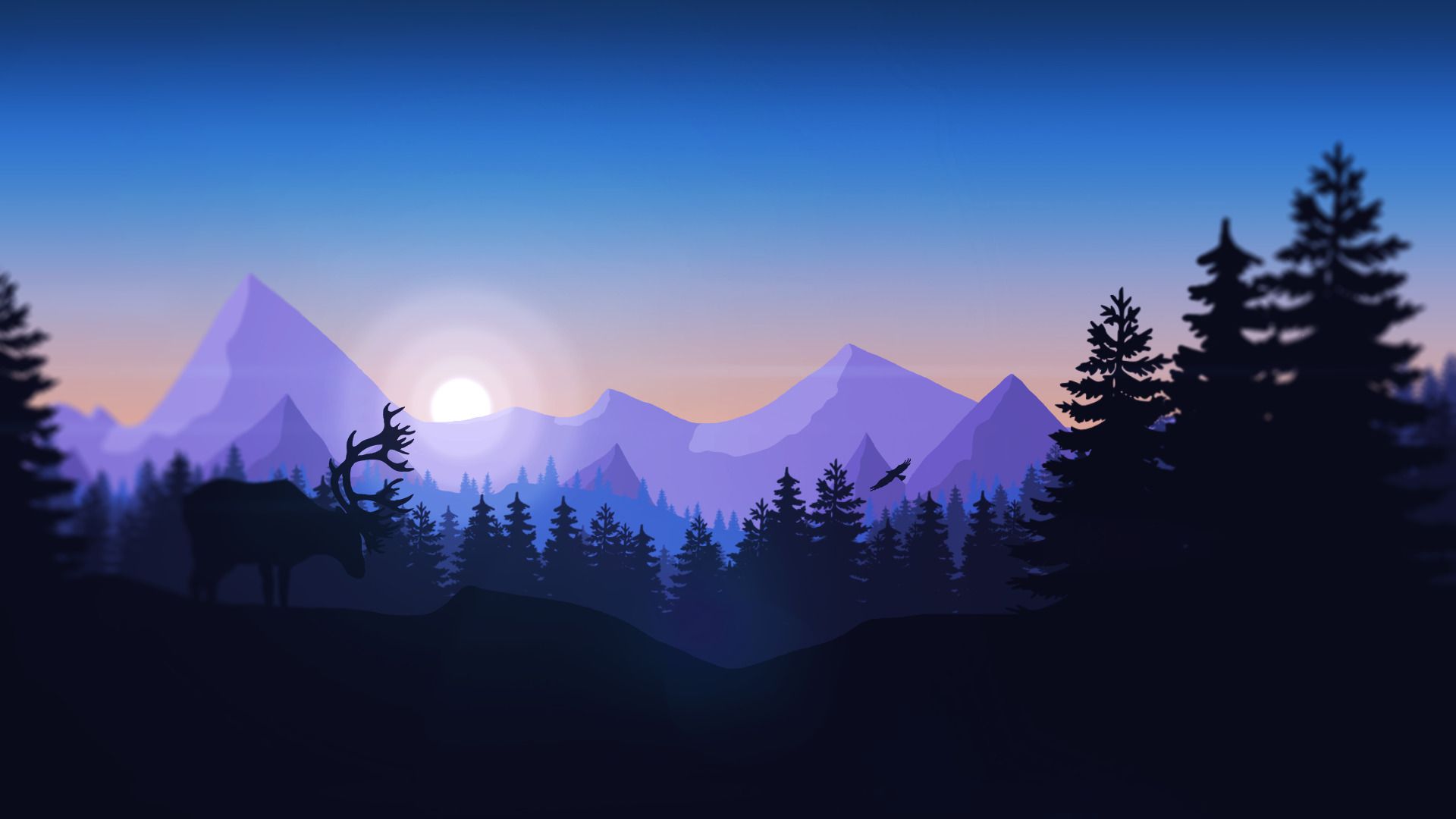 Minimalism Birds Mountains Trees Forest Wallpapers